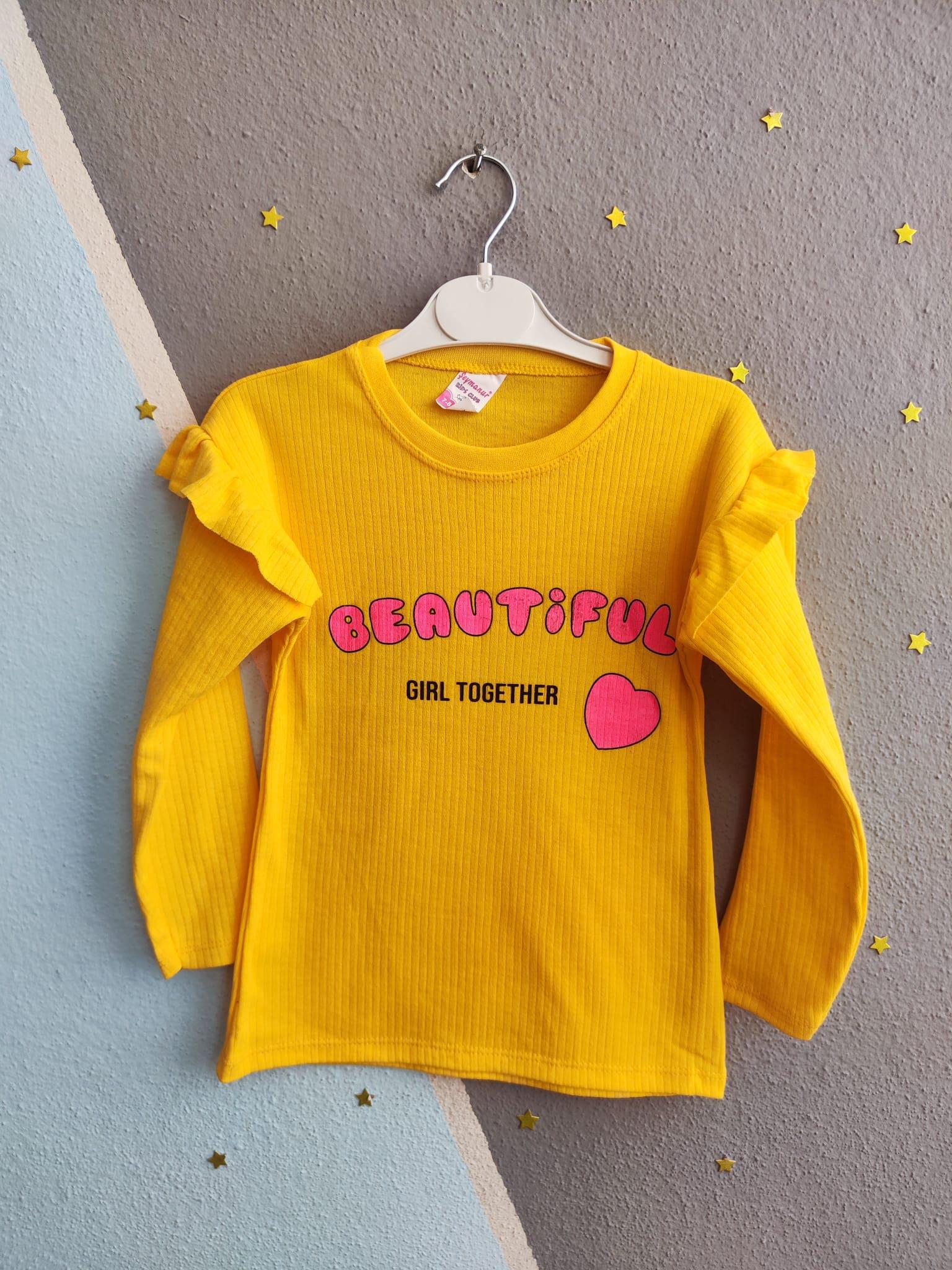 Beautiful Baskılı Kız Sweat - Sarı