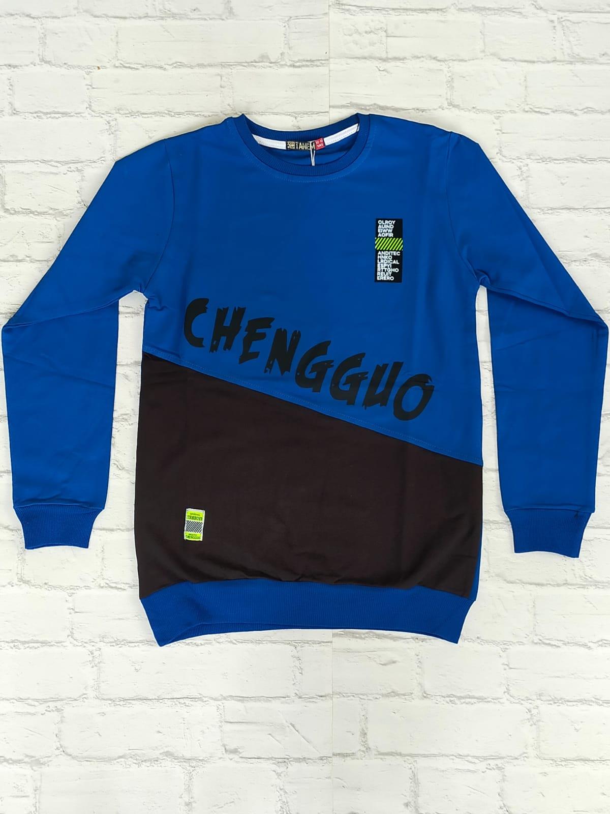 Chengguo Yazılı Erkek Sweatshirt - mavi | moda-s.com