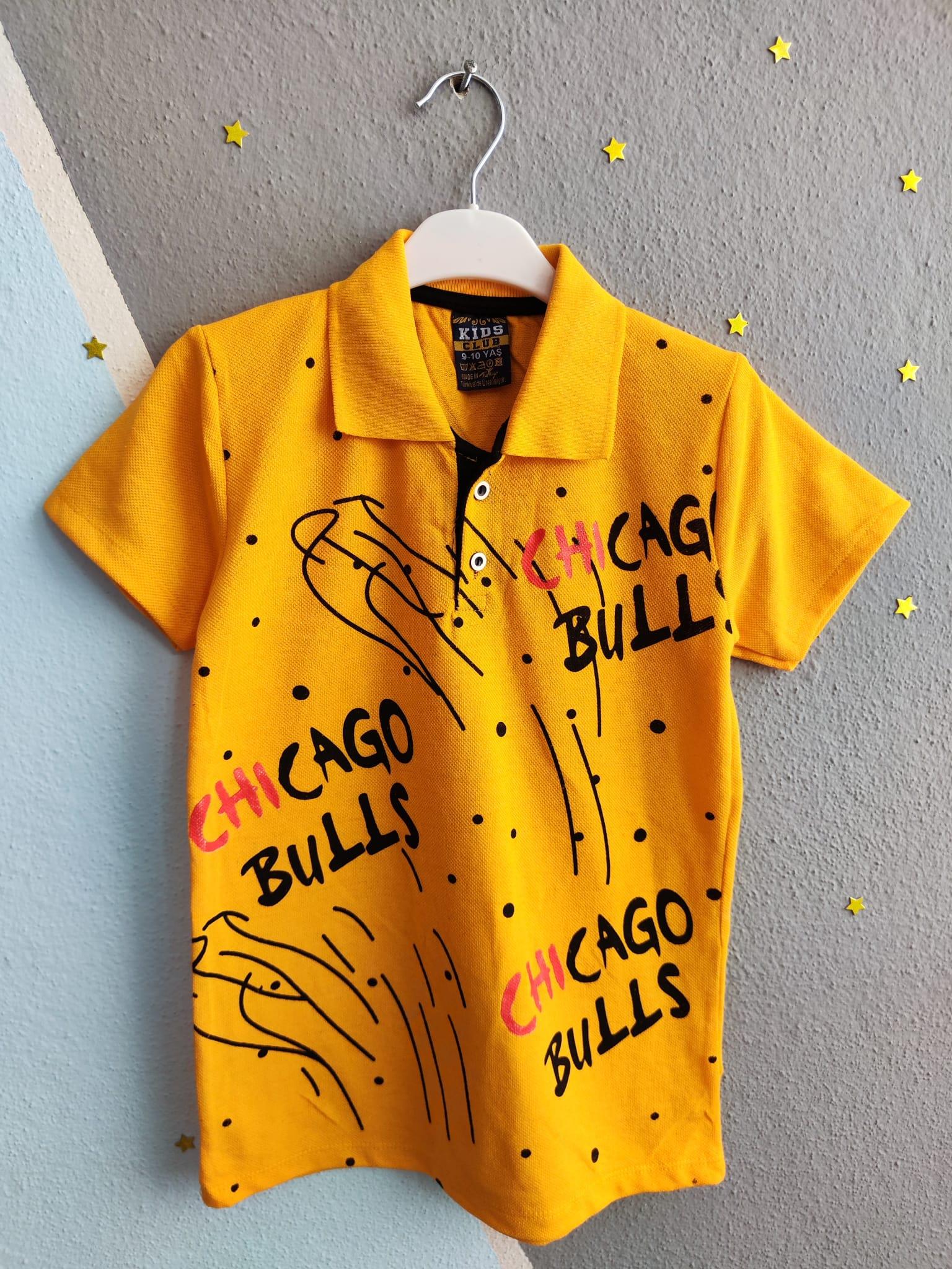 Chicago Bulls Baskılı Yakalı Erkek Çocuk Tshirt - Sarı