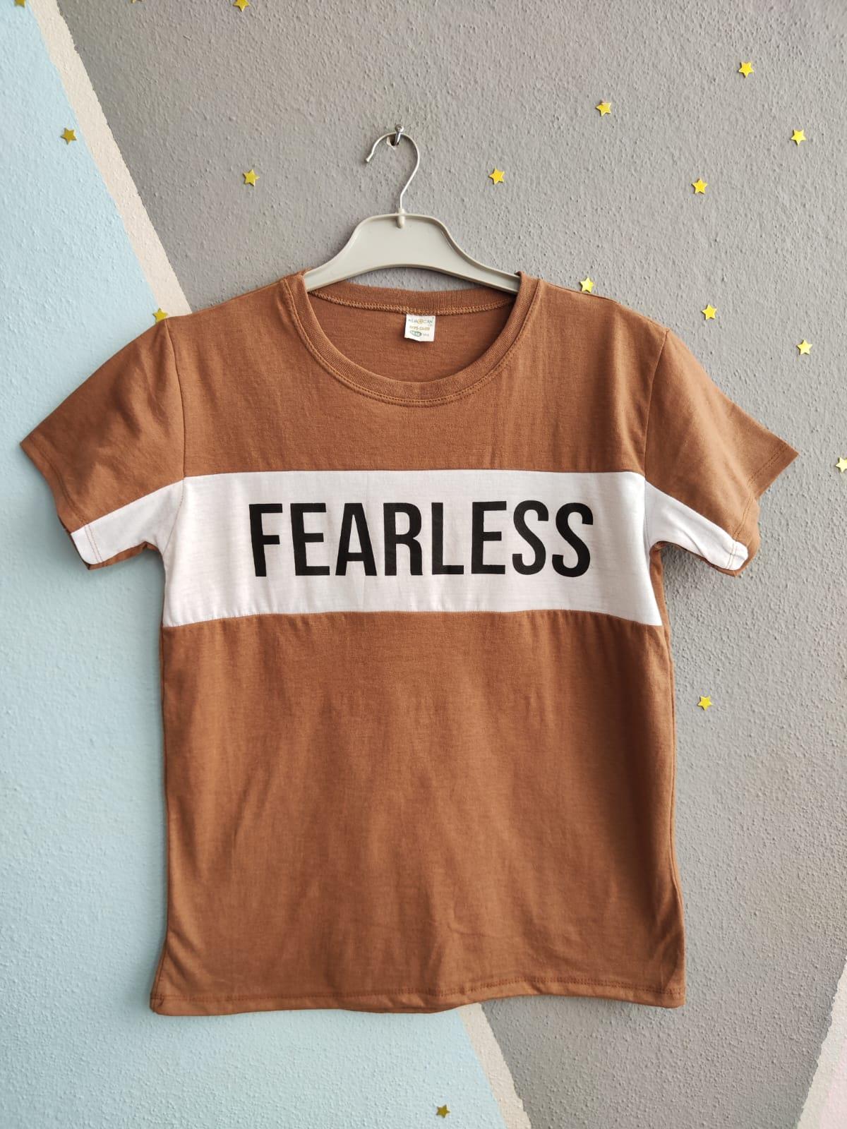 Fearless Baskılı Erkek T-Shirt - Sütlü Kahve