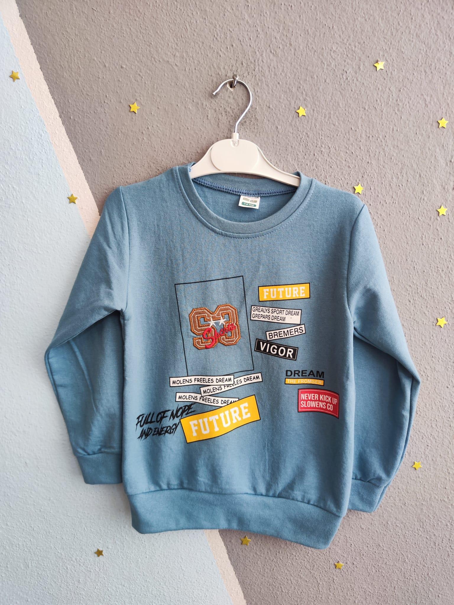 Future Baskılı Erkek Sweat - Buz Mavisi
