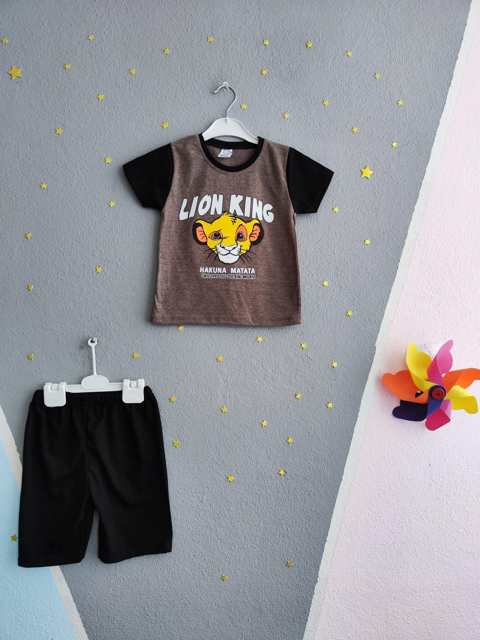 Hakuna Matata Baskılı Yazlık Erkek Takım- Koyu Kahve