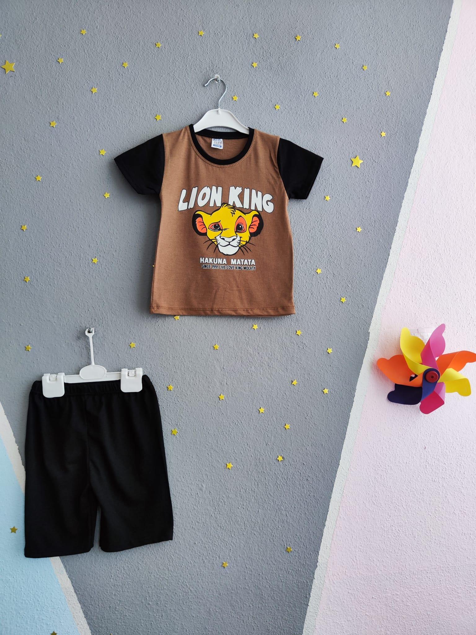Hakuna Matata Baskılı Yazlık Erkek Takım- Sütlü Kahve
