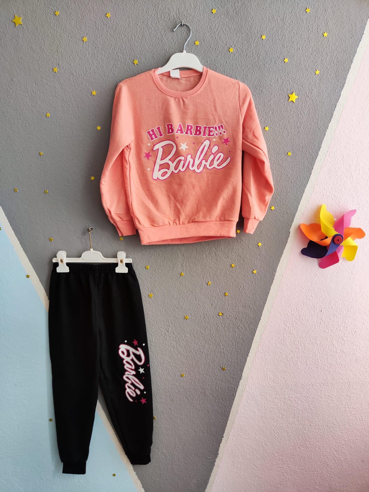 Hi Barbie Baskılı Kız Takım - Somon