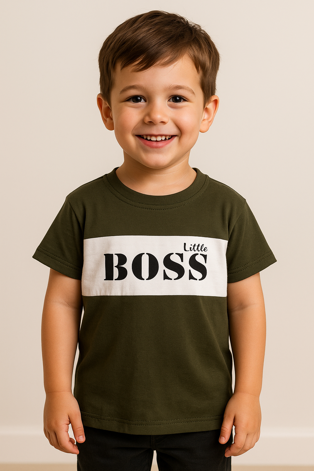 Little Boss Baskılı Erkek T-Shirt - Haki
