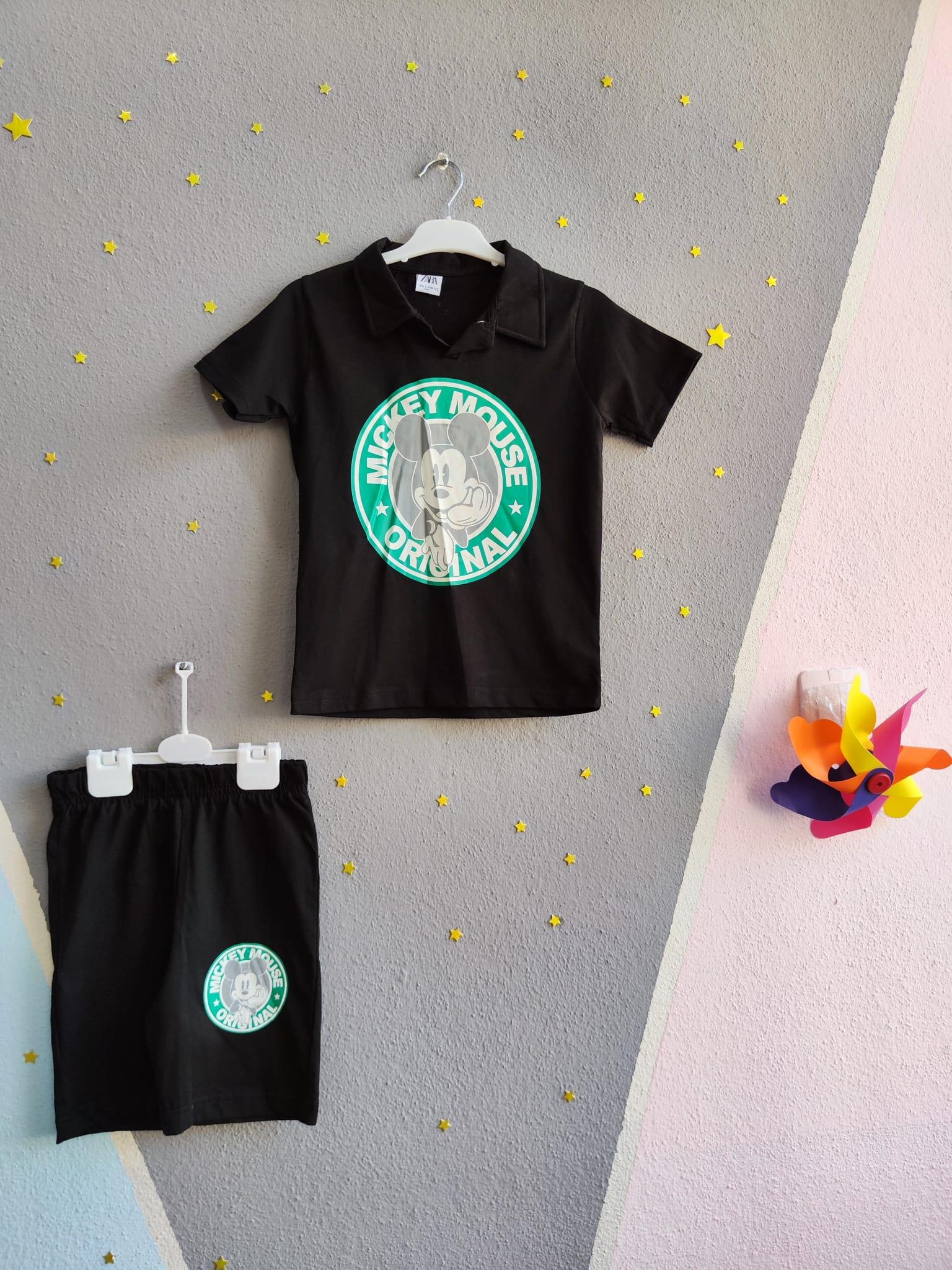 Mickey Baskılı Marka Erkek Takım - Siyah