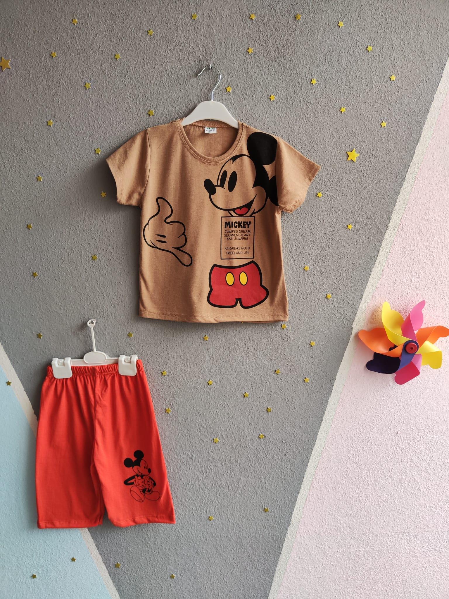 Mickey Baskılı Yazlık Erkek Takım- Turuncu
