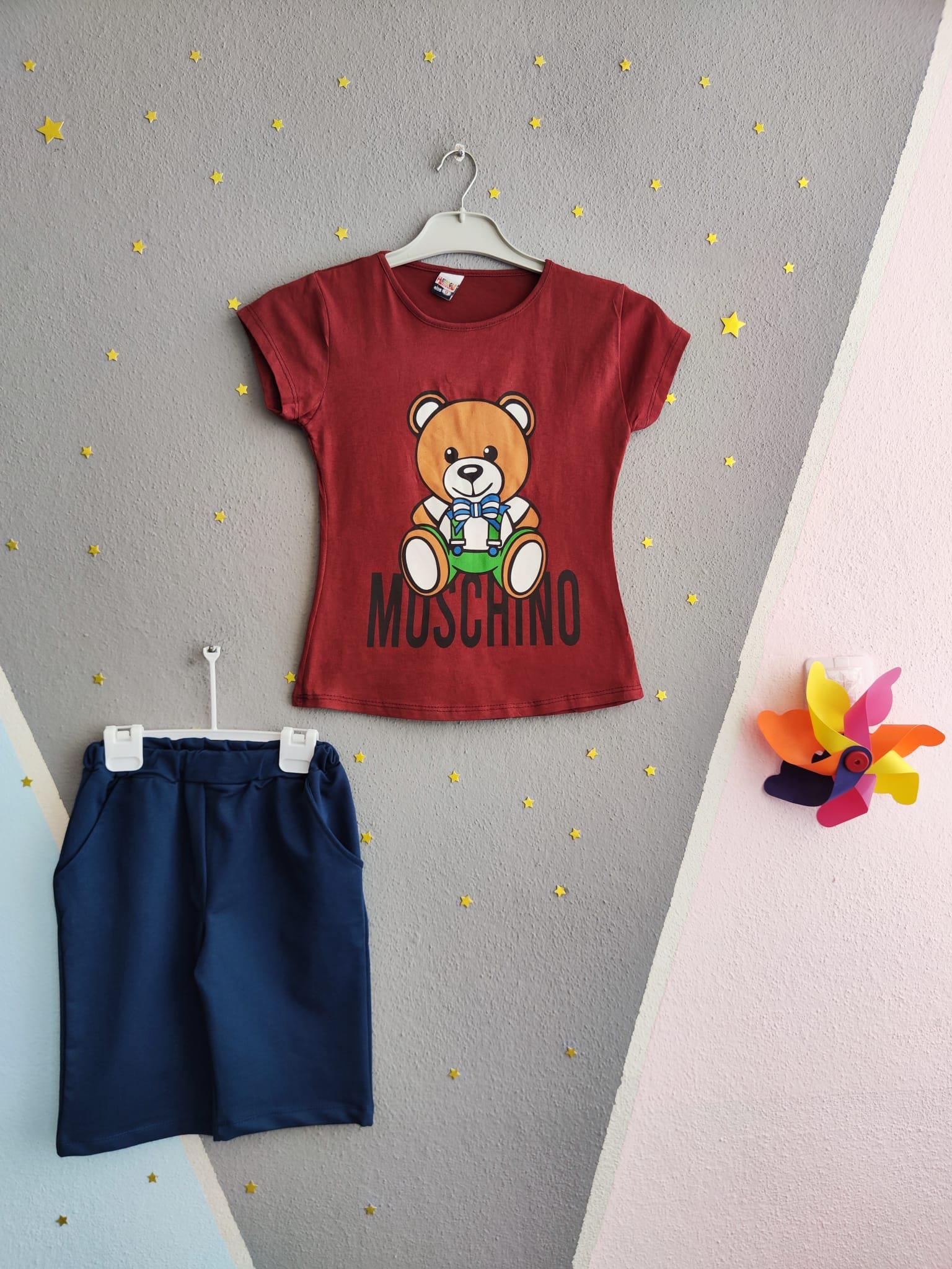 Moschino Baskılı Garson Boy Unisex Takım - Bordo