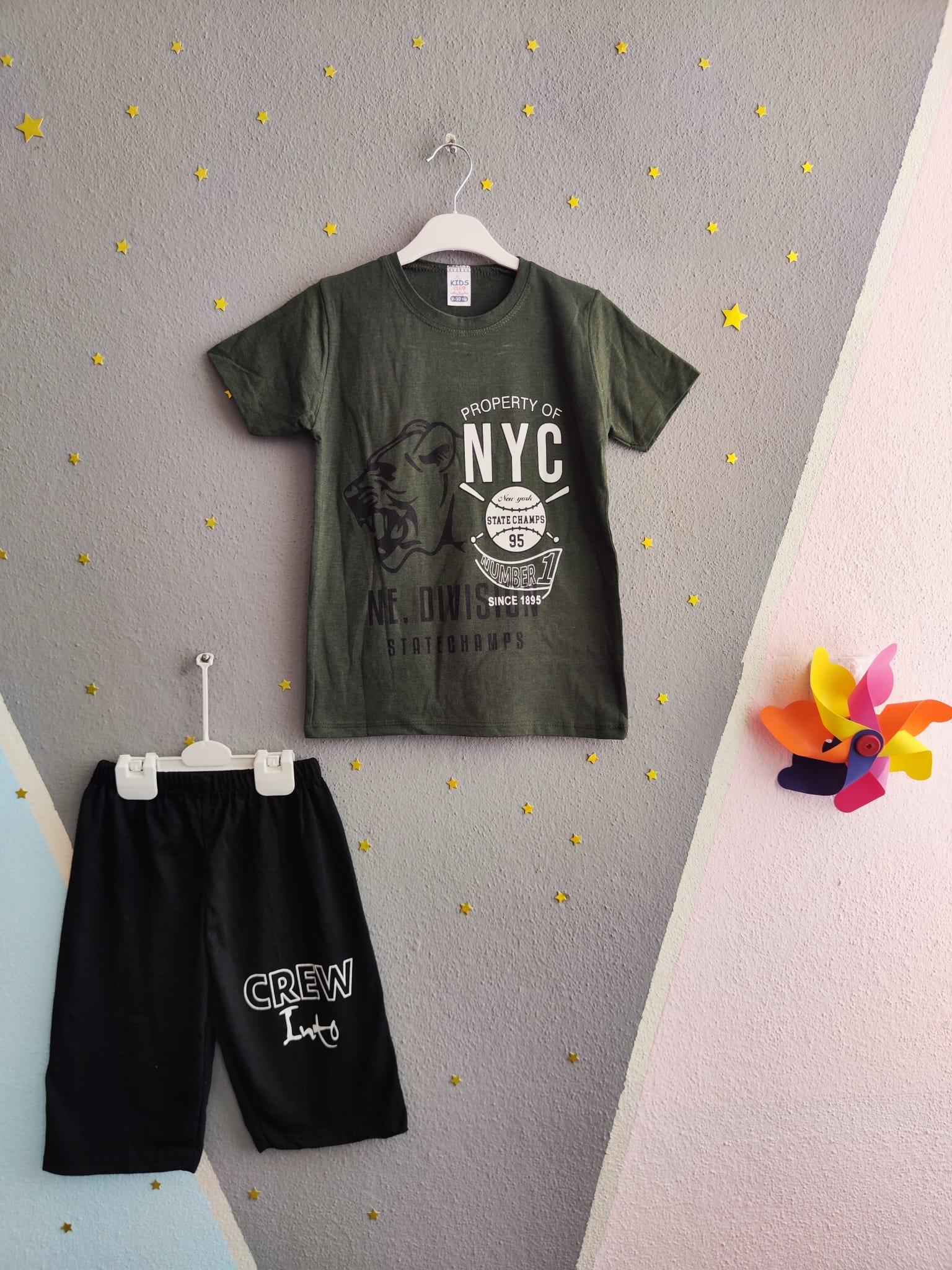 Nyc Baskılı Kısa Kollu Erkek Takım - Haki