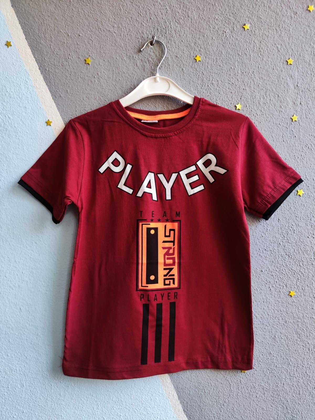 Player Baskılı Erkek T-Shirt - Bordo
