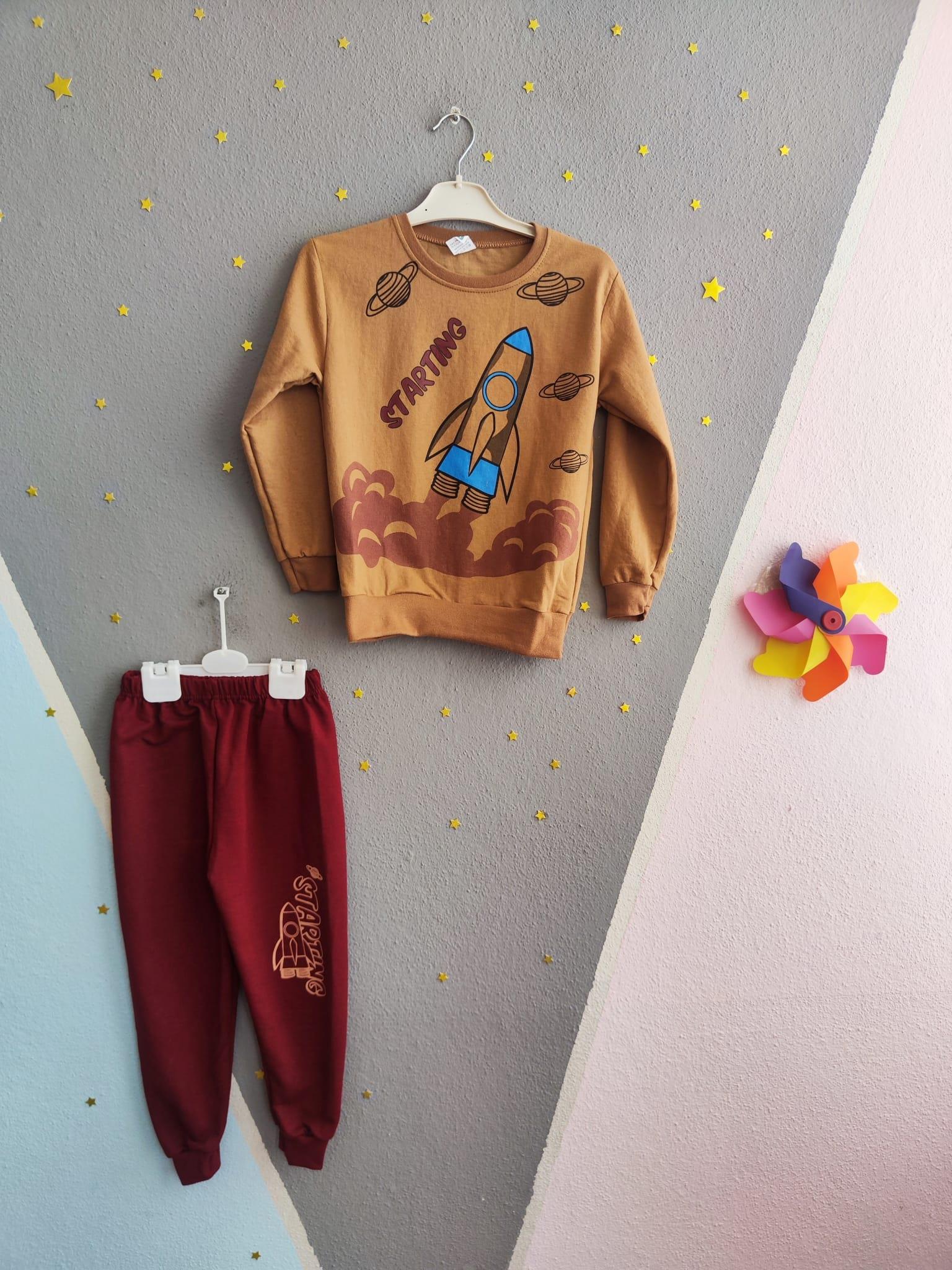 Roket Baskılı Erkek Takımı- Bordo