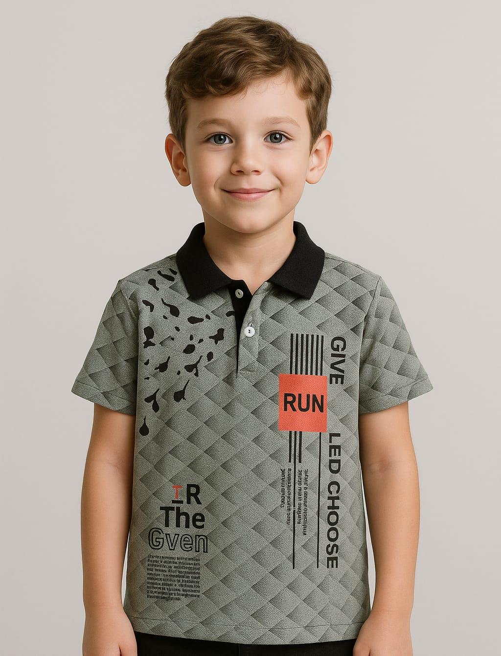 Run Baskılı Yakalı Erkek Çocuk Tshirt - Mint Yeşili