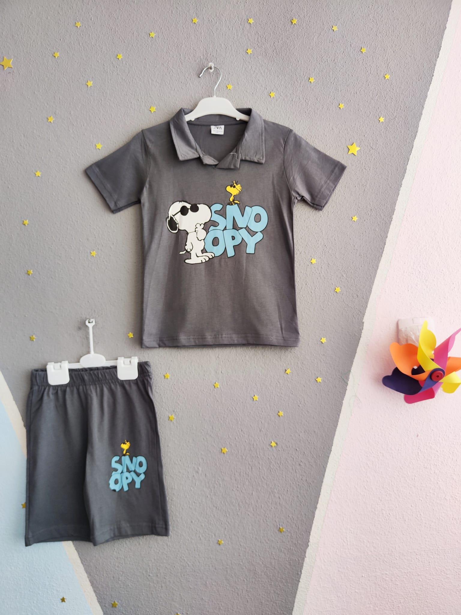 Snoopy Baskılı Marka Erkek Takım - Füme