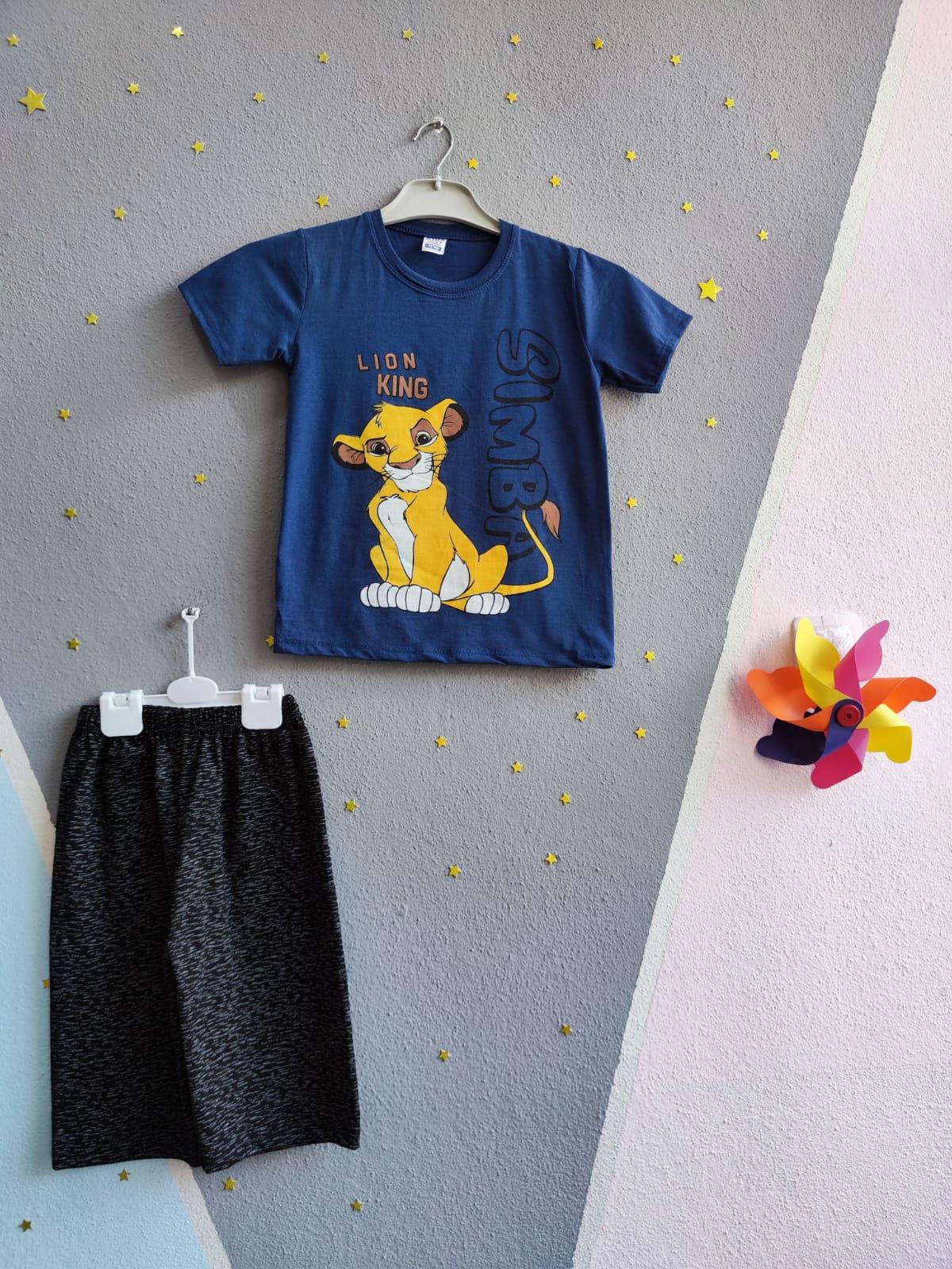 Şortu Çizgili Lion King Baskılı Erkek Takım- Lacivert