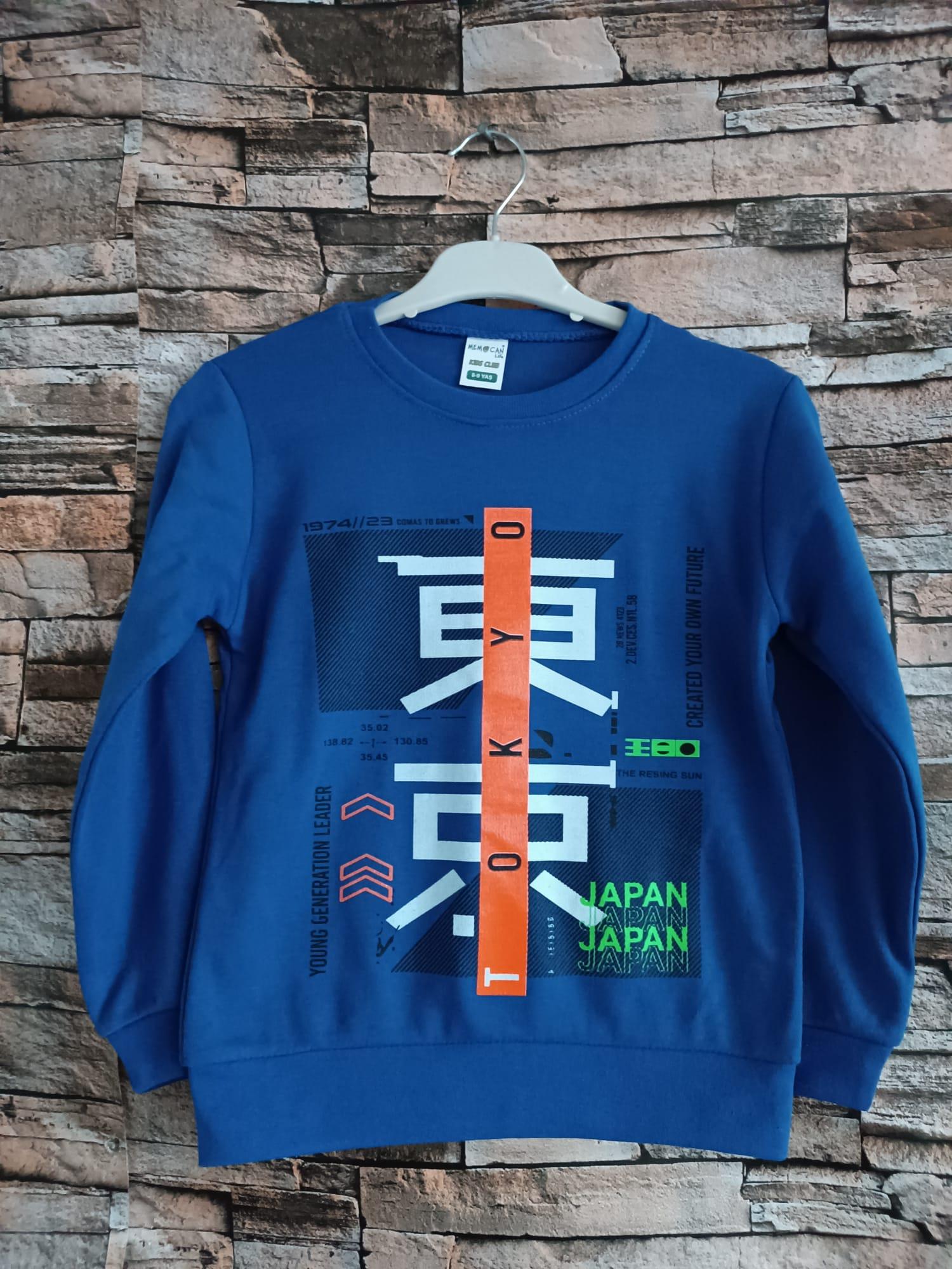 Tokyo Baskılı Erkek Sweatshirt - Saks Mavisi
