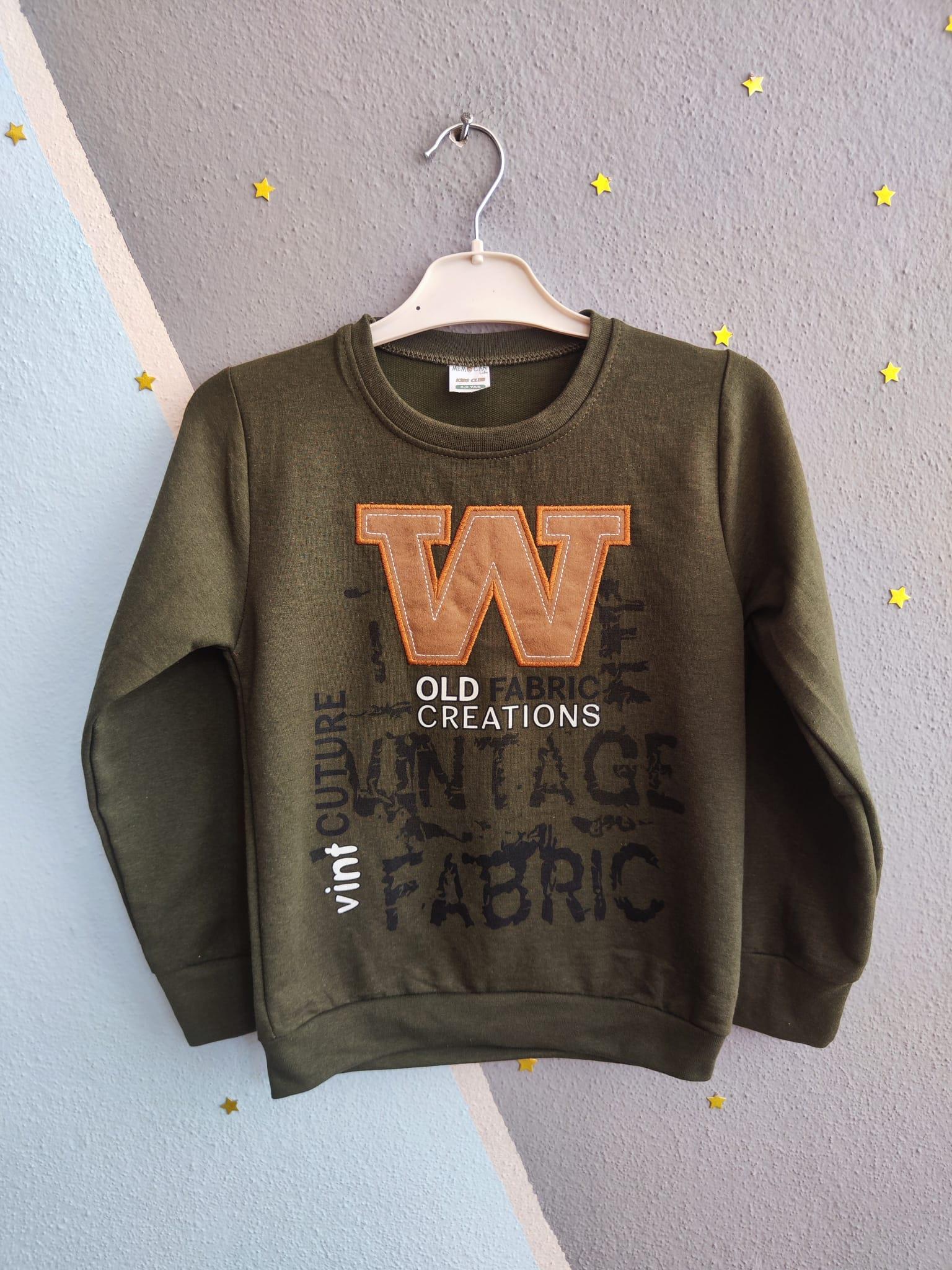 W Baskılı Mevsimlik Erkek Sweat - Yeşil