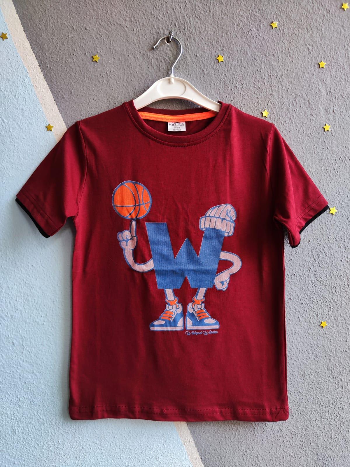 W Harfi Baskılı Erkek T-Shirt - Bordo