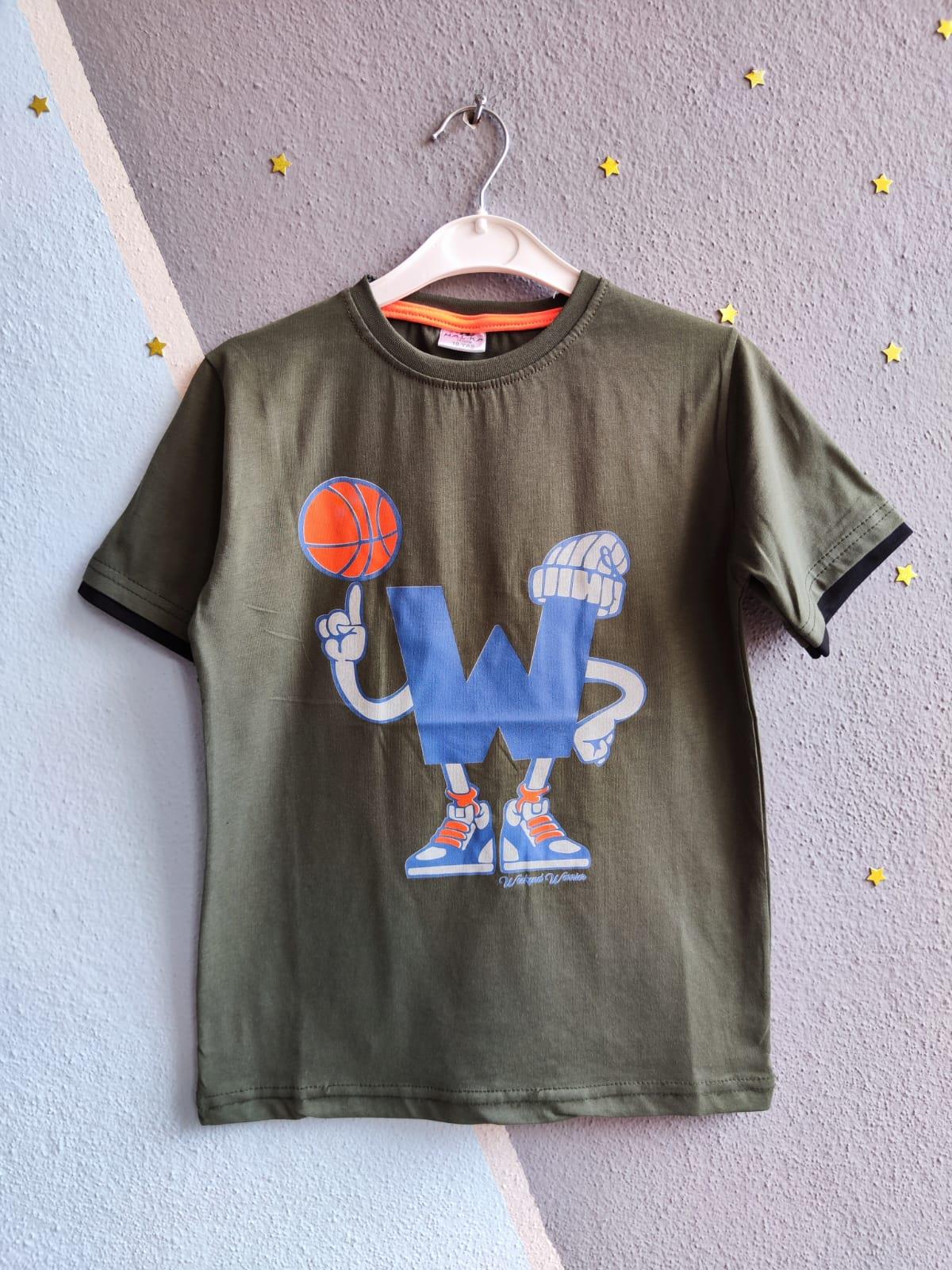 W Harfi Baskılı Erkek T-Shirt - Haki