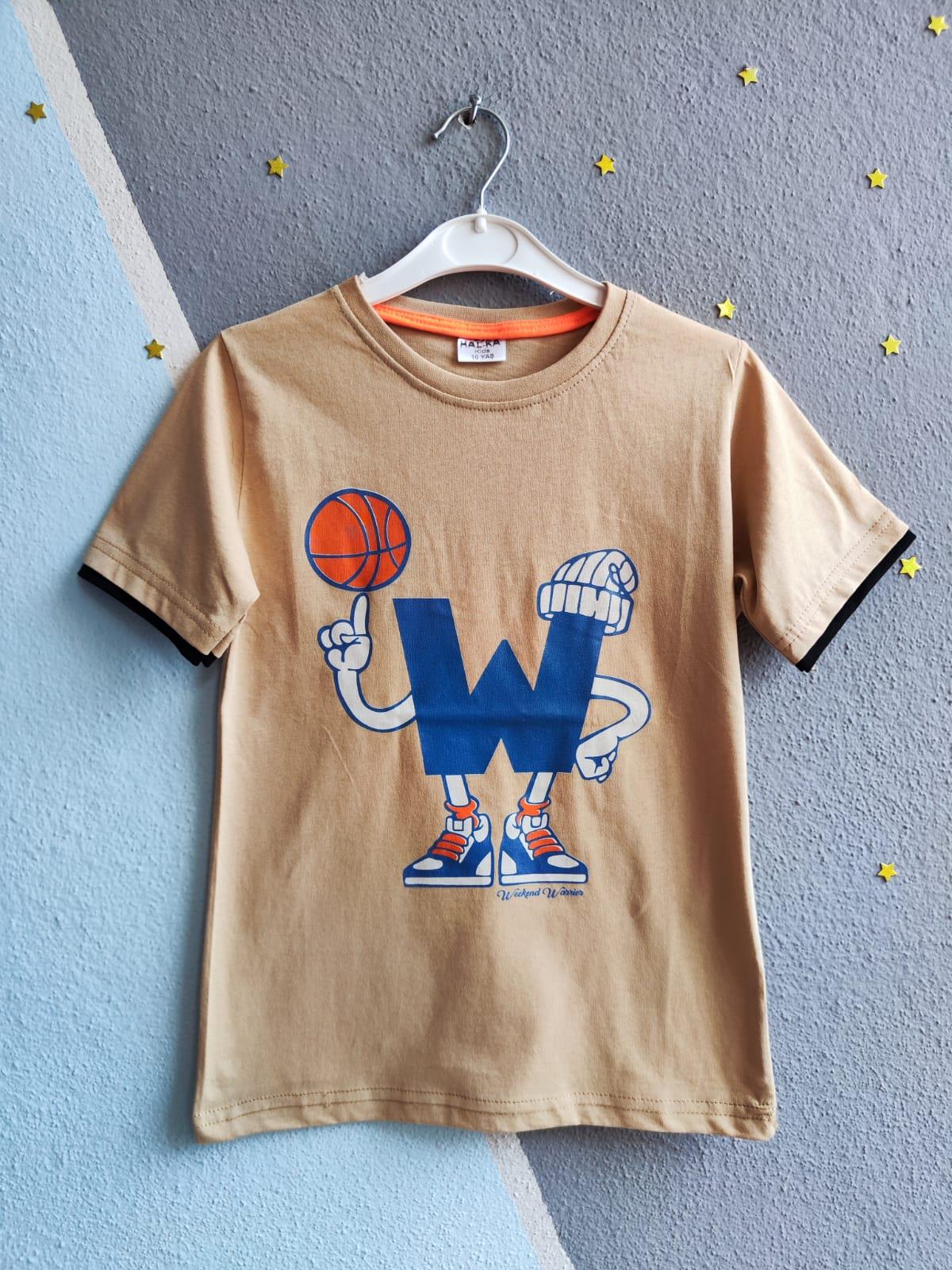 W Harfi Baskılı Erkek T-Shirt - Krem