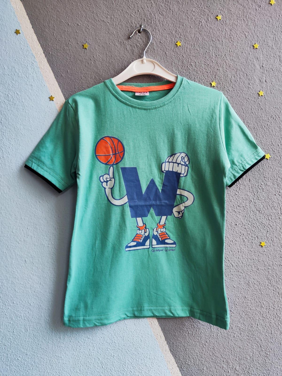 W Harfi Baskılı Erkek T-Shirt - Su Yeşili