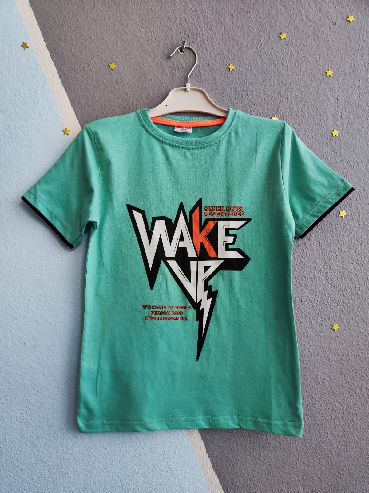Wake Baskılı Erkek T-Shirt - Su Yeşili
