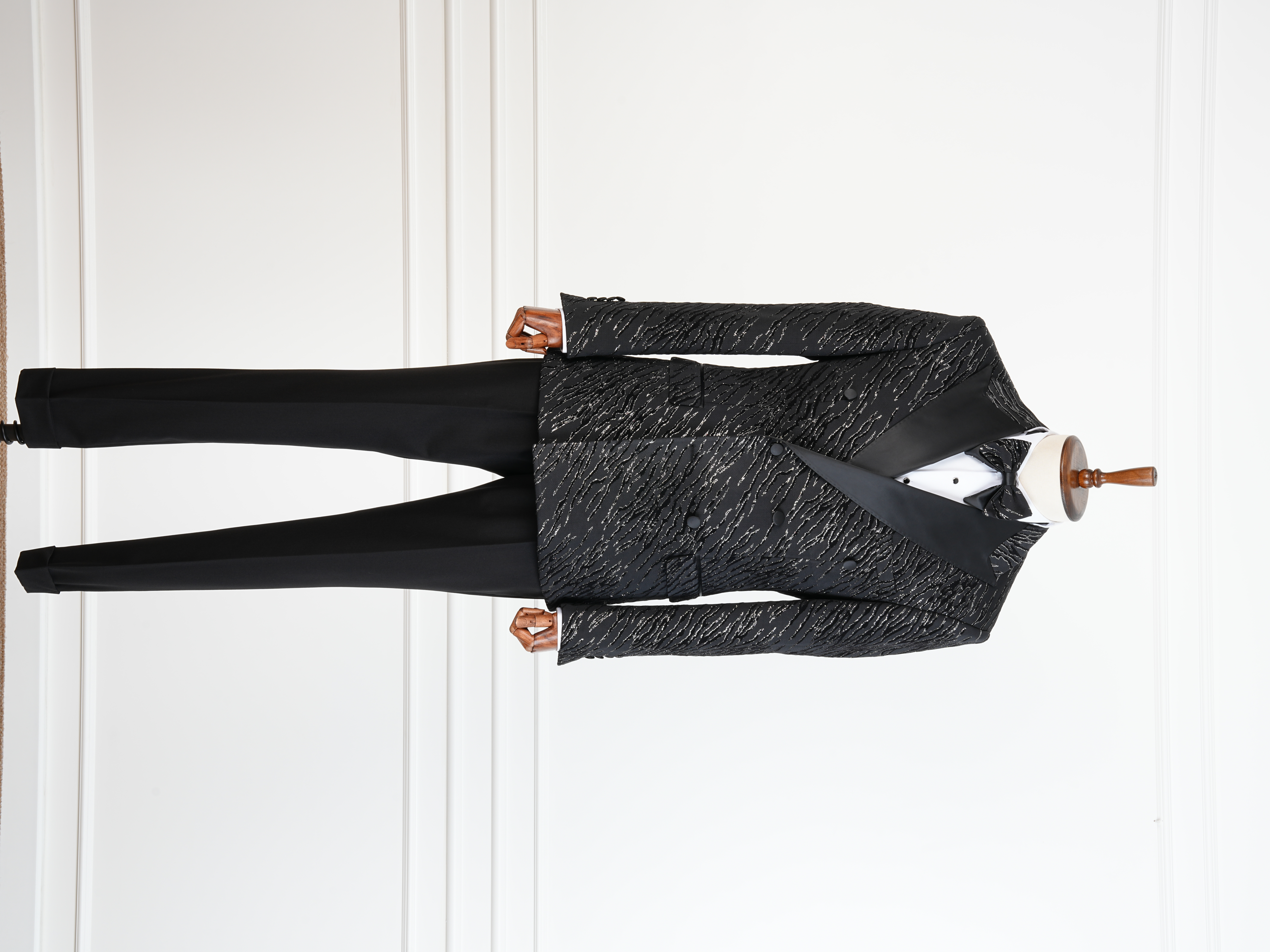 Erkek Slim Fit İtalyan Stil Desenli Damatlık Smokin - Siyah