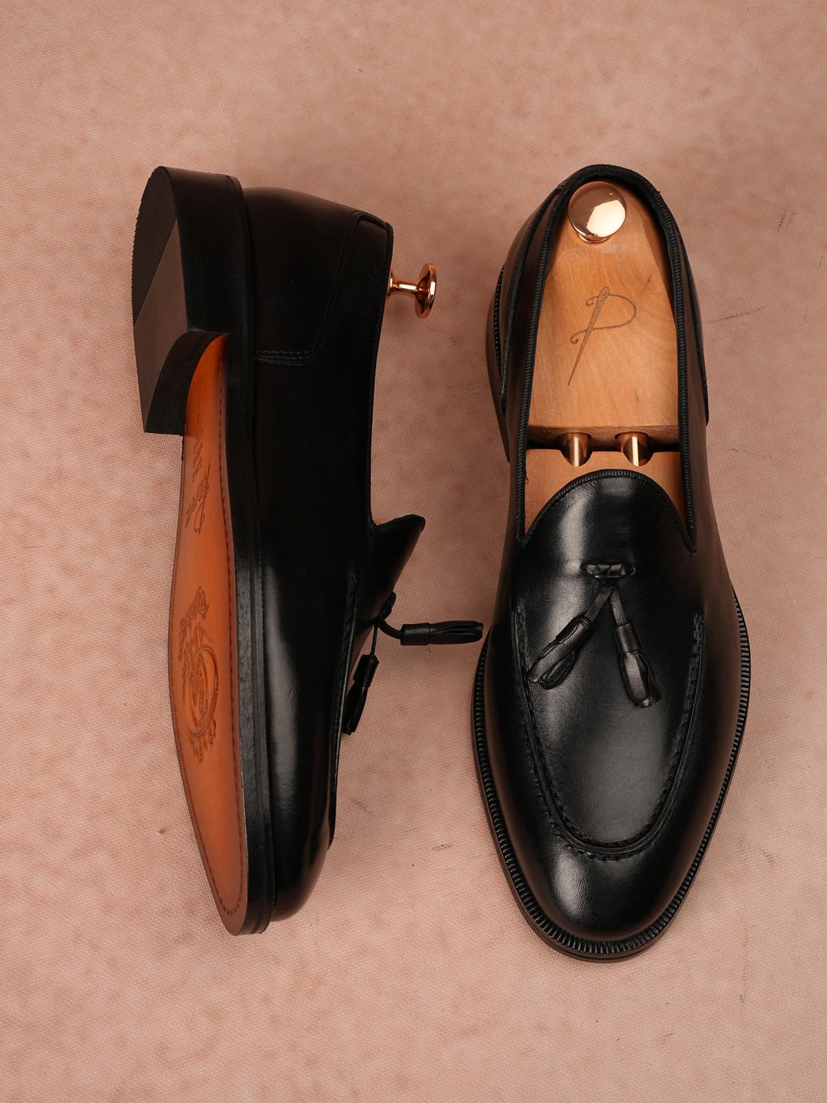 Erkek Premium Corcik Kösele Taban Hakiki Deri Ayakkabı - Siyah