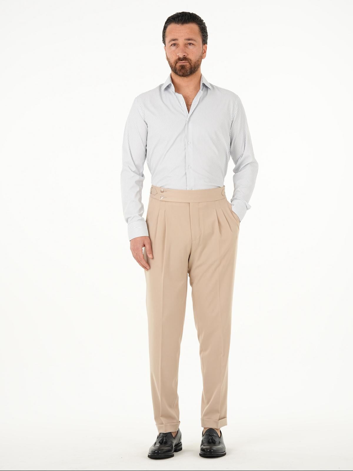 Premium İtalyan Yaka Slim Fit Çizgili Erkek Gömlek - Lacivert