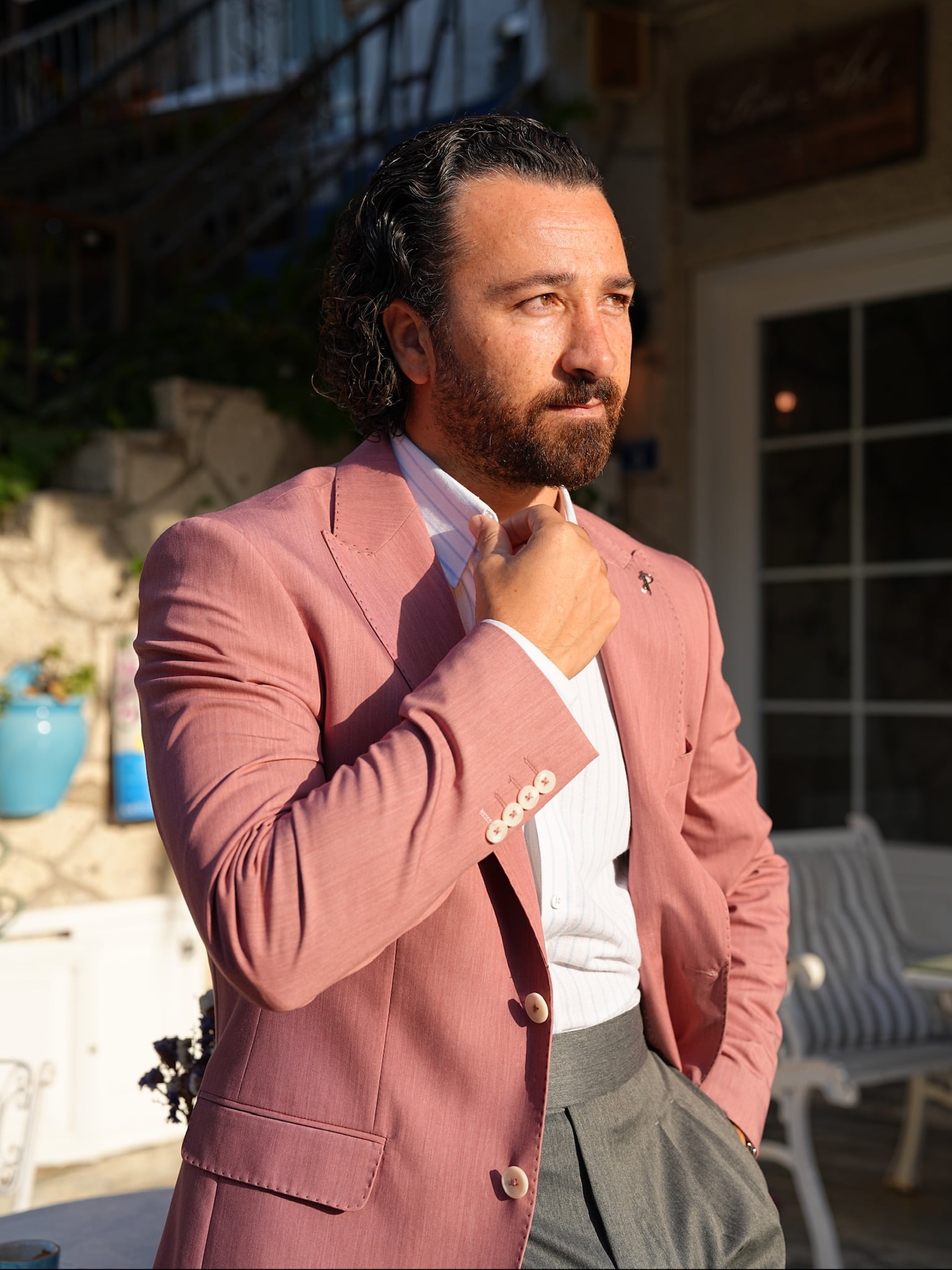 Mens Premium Italian Style Slim Fit Mens Punto Stitched Half-Lined Jacket with Pouch Pocket - Cherry Rot