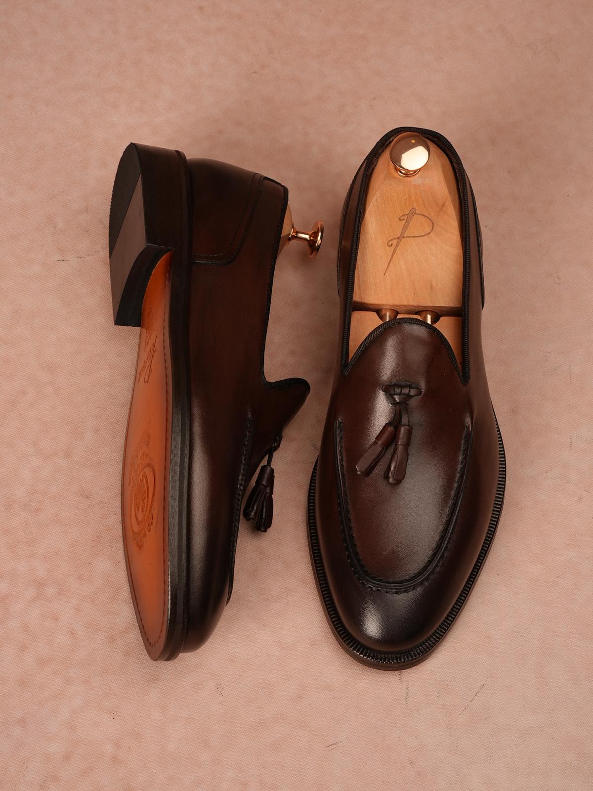 Erkek Premium Corcik Kösele Taban Hakiki Deri Ayakkabı - Acı Kahve