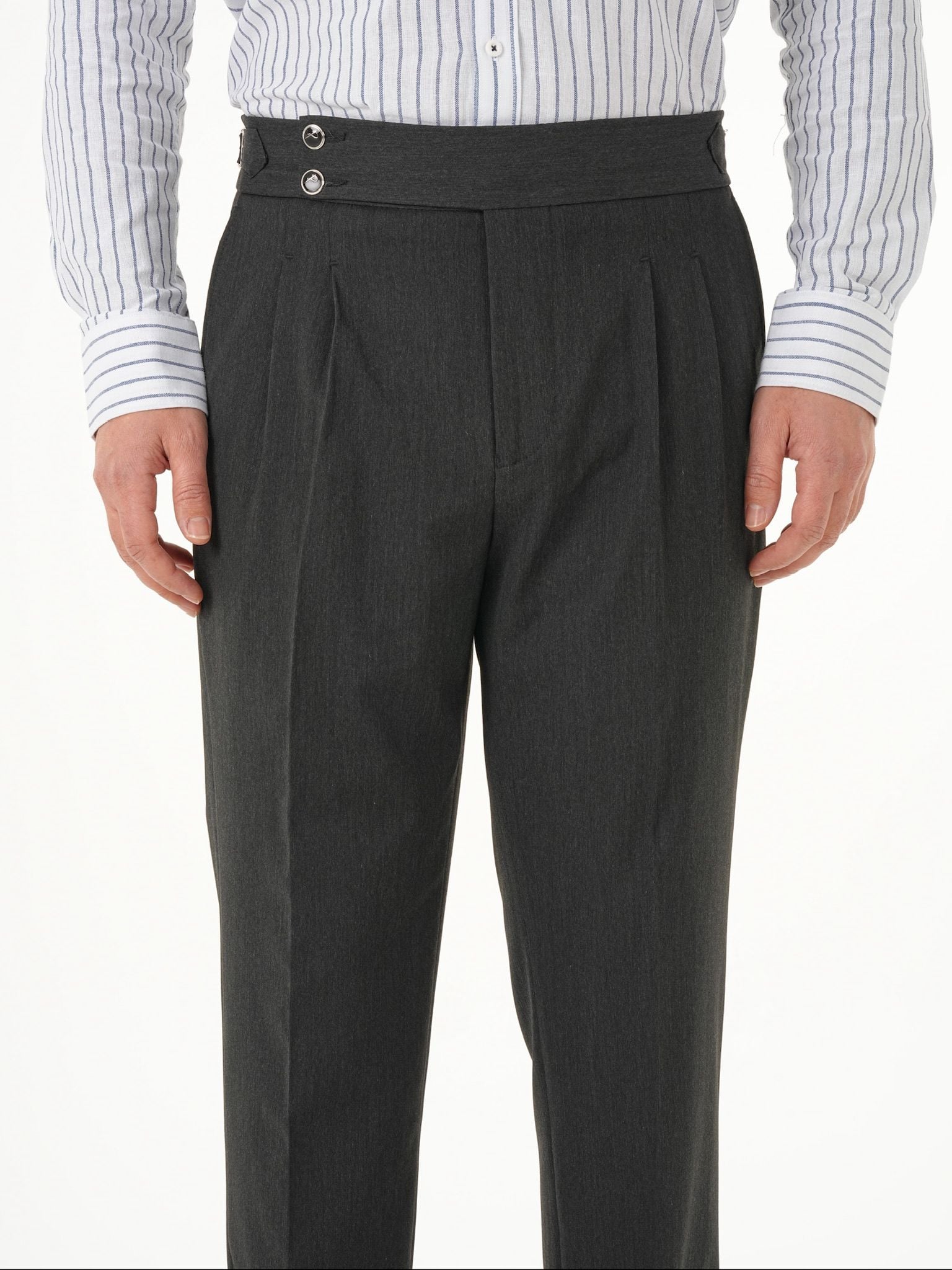 Erkek Regular Fit Yüksek Bel Piliseli Tokalı Kumaş Pantolon - Antrasit