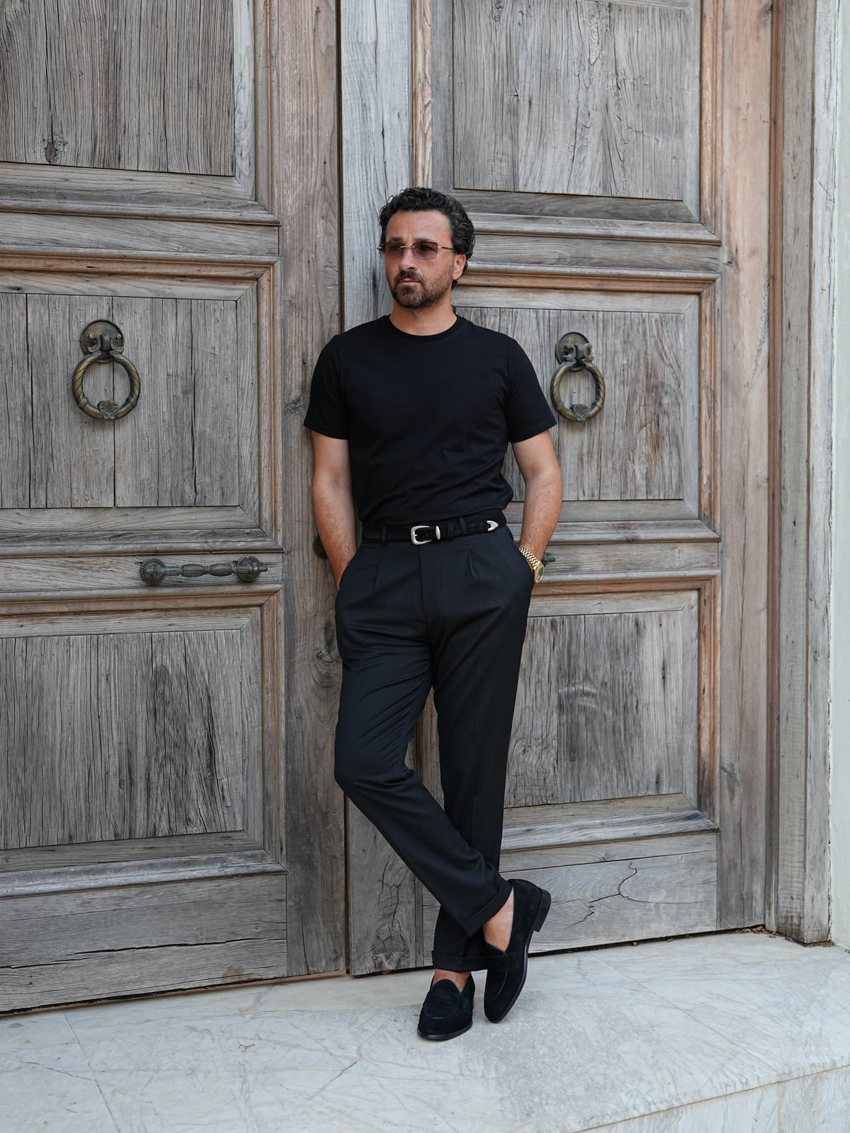 Erkek Beyaz Pamuk Slim Fit Dar Kesim Bisiklet Yaka Basic Tişört - Siyah