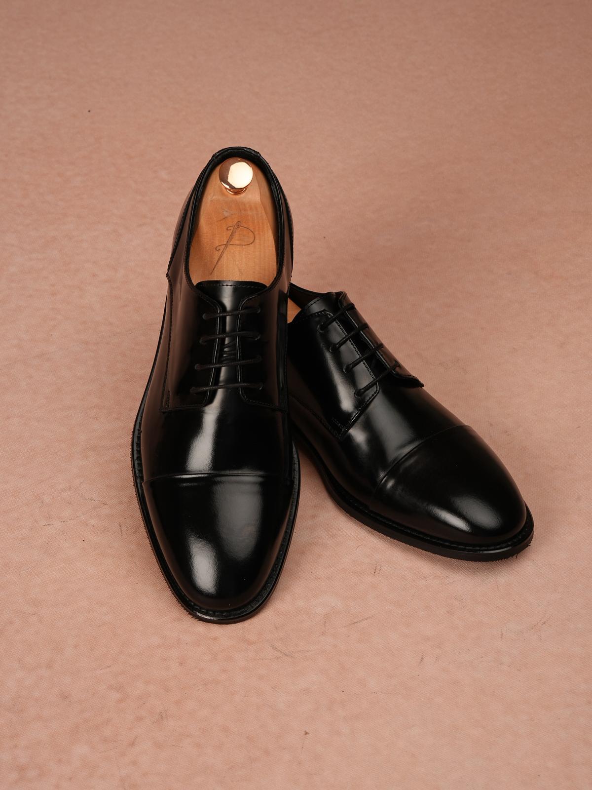 Erkek Hakiki Deri Bağcıklı Klasik Ayakkabı - Siyah