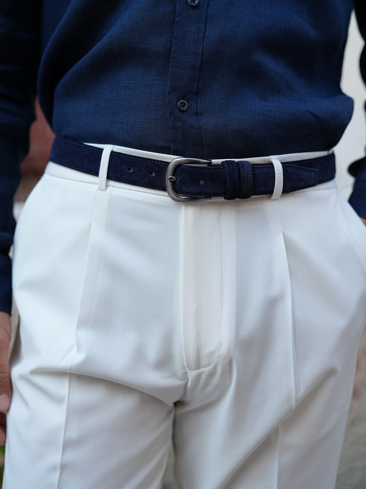 İtalyan Stil Regular Fit Pileli Yüksel Bel Erkek Pantolon - Beyaz