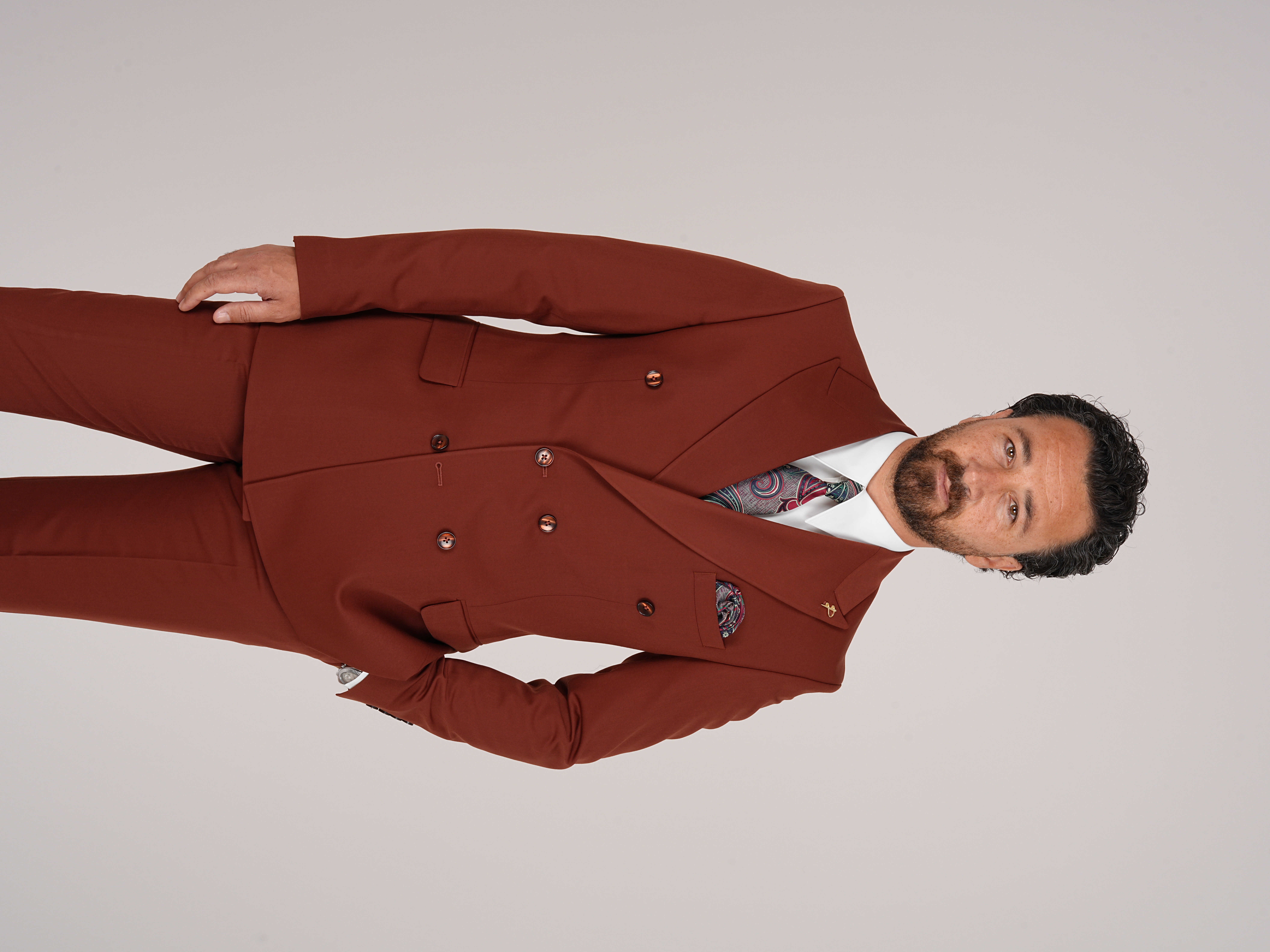 Premium Mens Double-Breasted italian Slim-Fit Suit Jacket & Trousers - Terracotta
