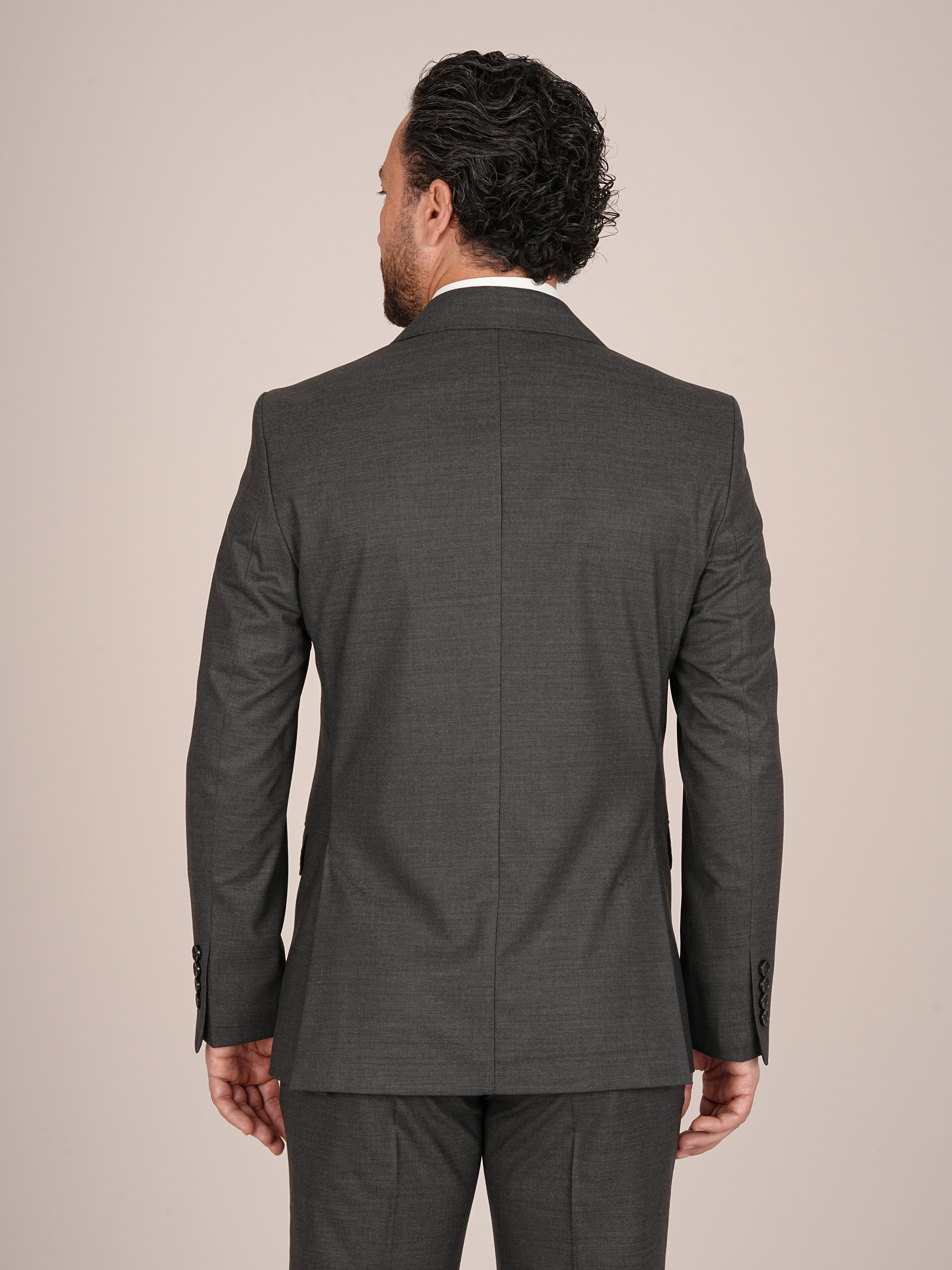 Erkek Slim Fit İtalyan Stil Kruvaze Takım Elbise Ceket Pantolon - Füme