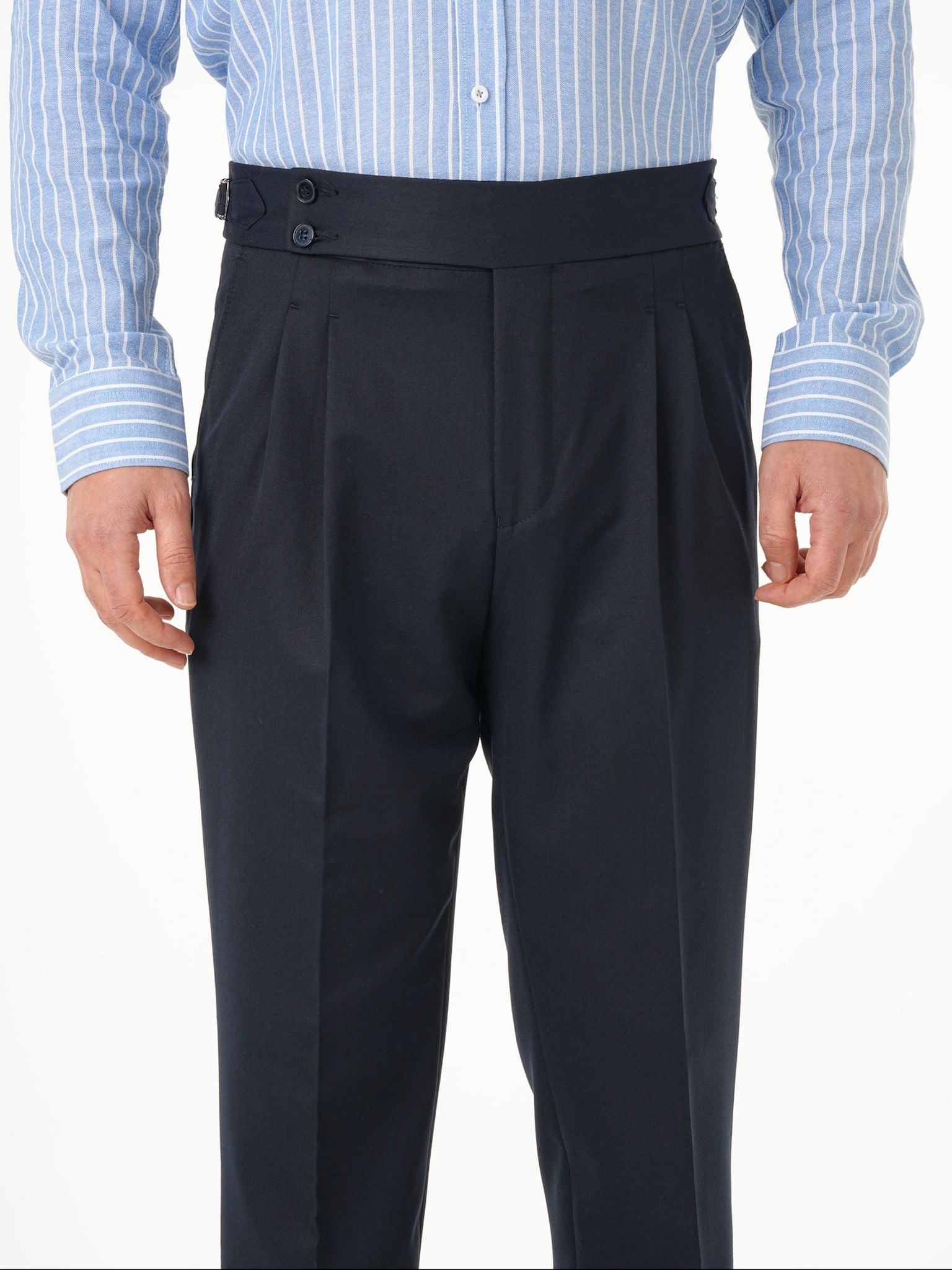Erkek Regular Fit Yüksek Bel Piliseli Tokalı Kumaş Pantolon - Lacivert