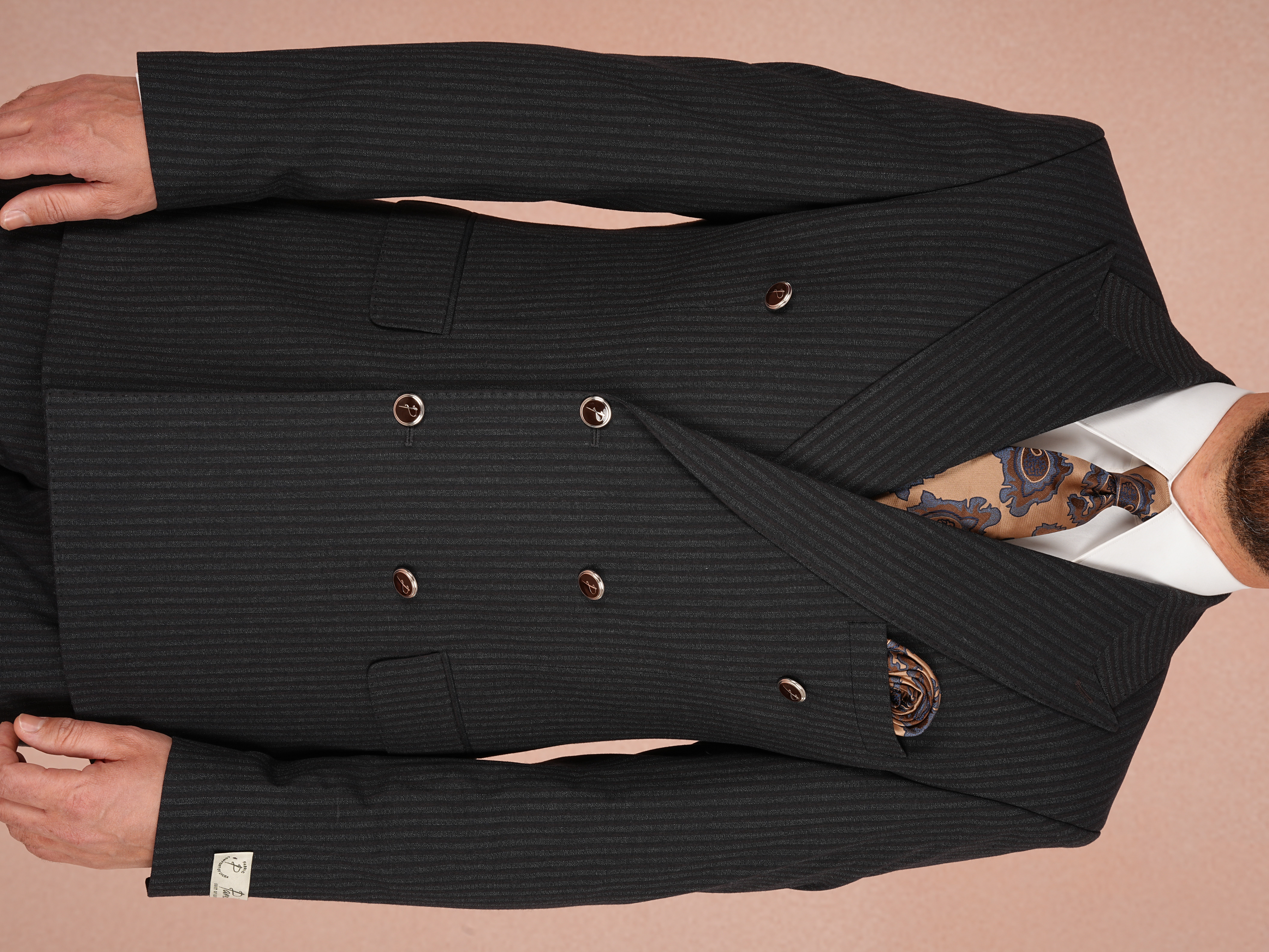 Premium Erkek Çizgili Kruvaze Takım Elbise Slim Fit İtalyan Stil Ceket Pantolon - Siyah