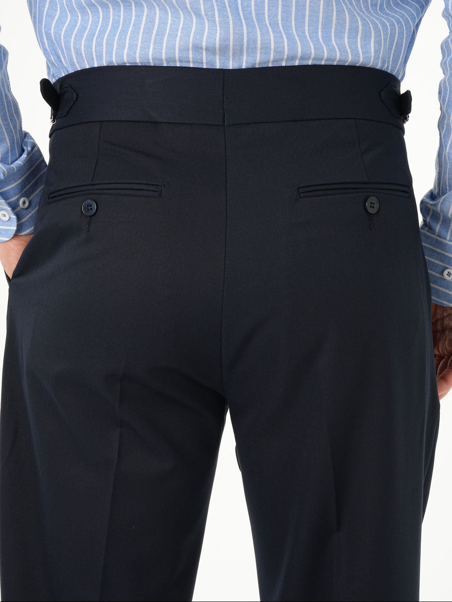 Erkek Regular Fit Yüksek Bel Piliseli Tokalı Kumaş Pantolon - Lacivert