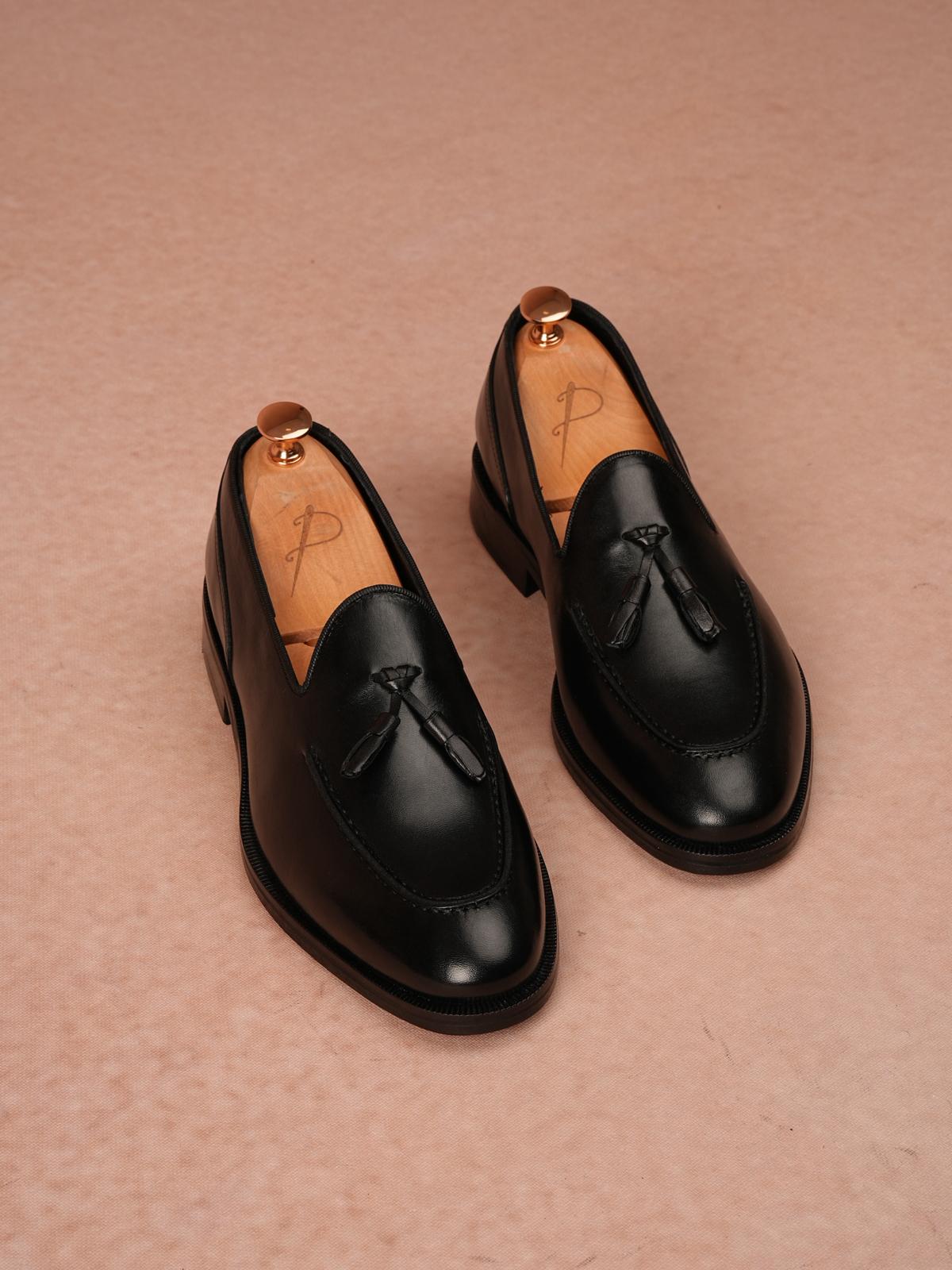 Erkek Premium Corcik Kösele Taban Hakiki Deri Ayakkabı - Siyah