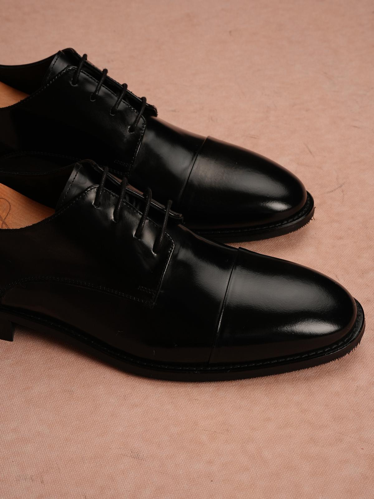 Erkek Hakiki Deri Bağcıklı Klasik Ayakkabı - Siyah