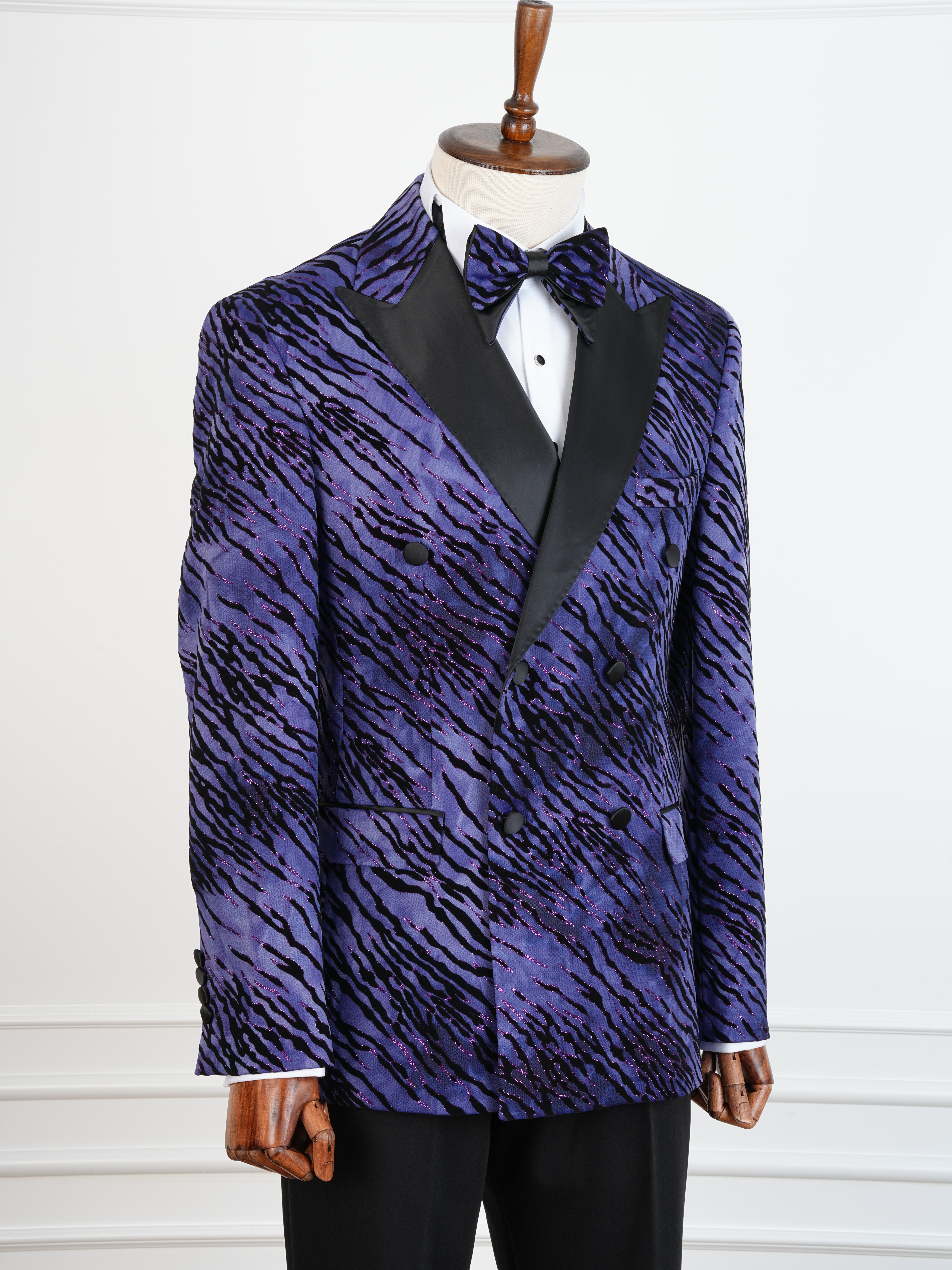 Erkek Slim Fit İtalyan Stil Desenli Damatlık Smokin - Mor