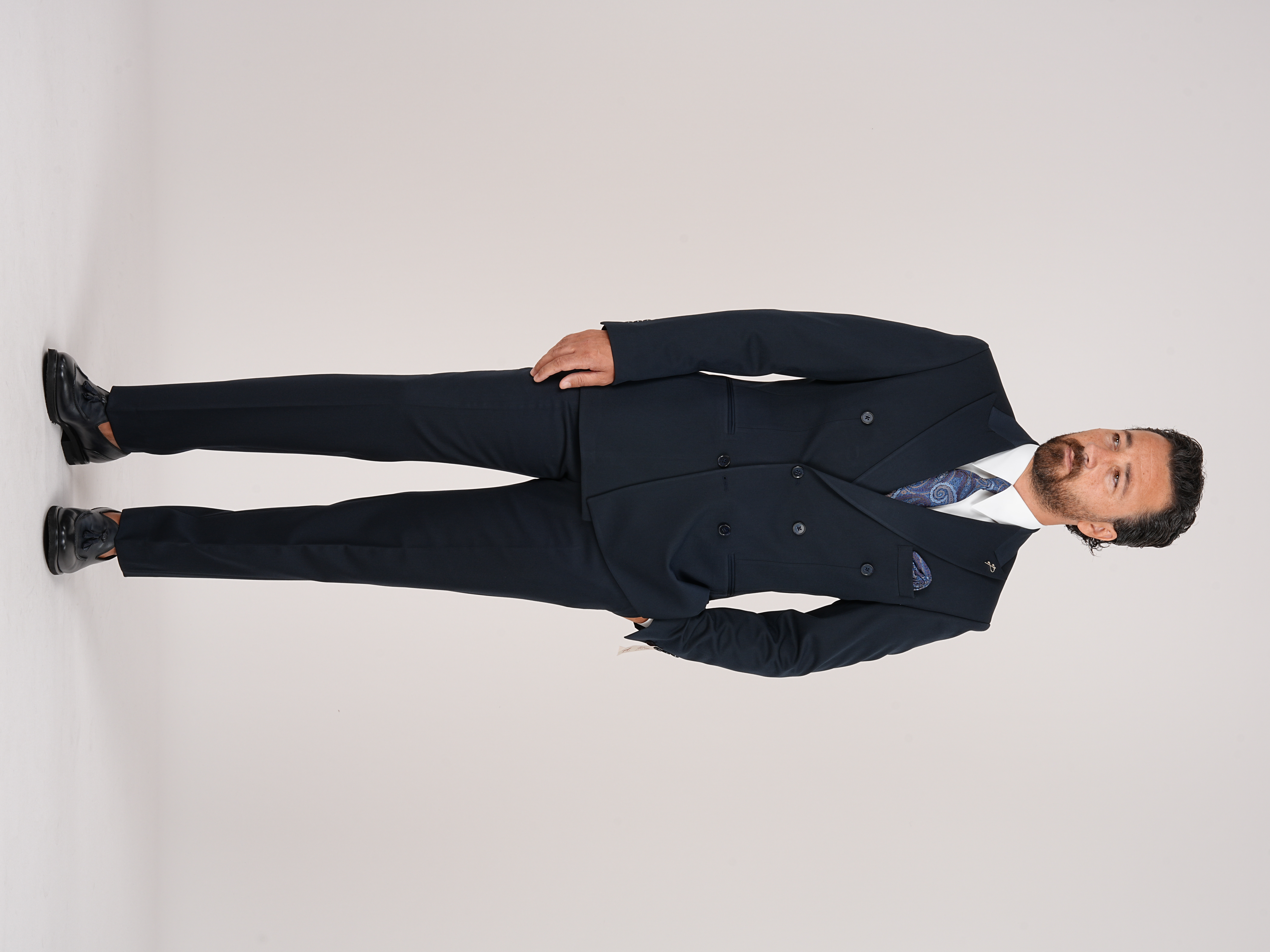 Erkek Kruvaze Takım Elbise Slim Fit İtalyan Stil Ceket Pantolon - Lacivert