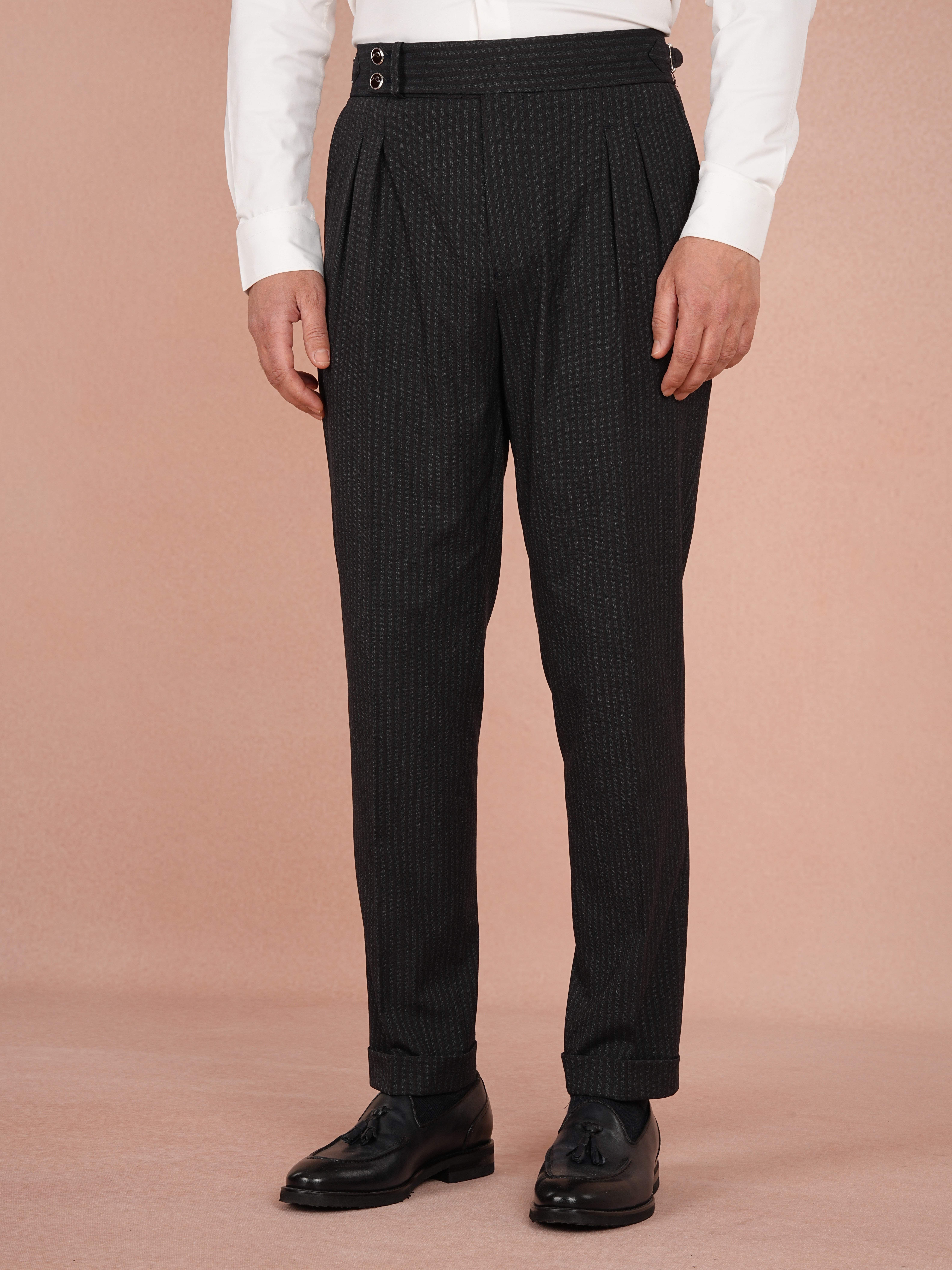 Premium Erkek Çizgili Kruvaze Takım Elbise Slim Fit İtalyan Stil Ceket Pantolon - Koyu Lacivert