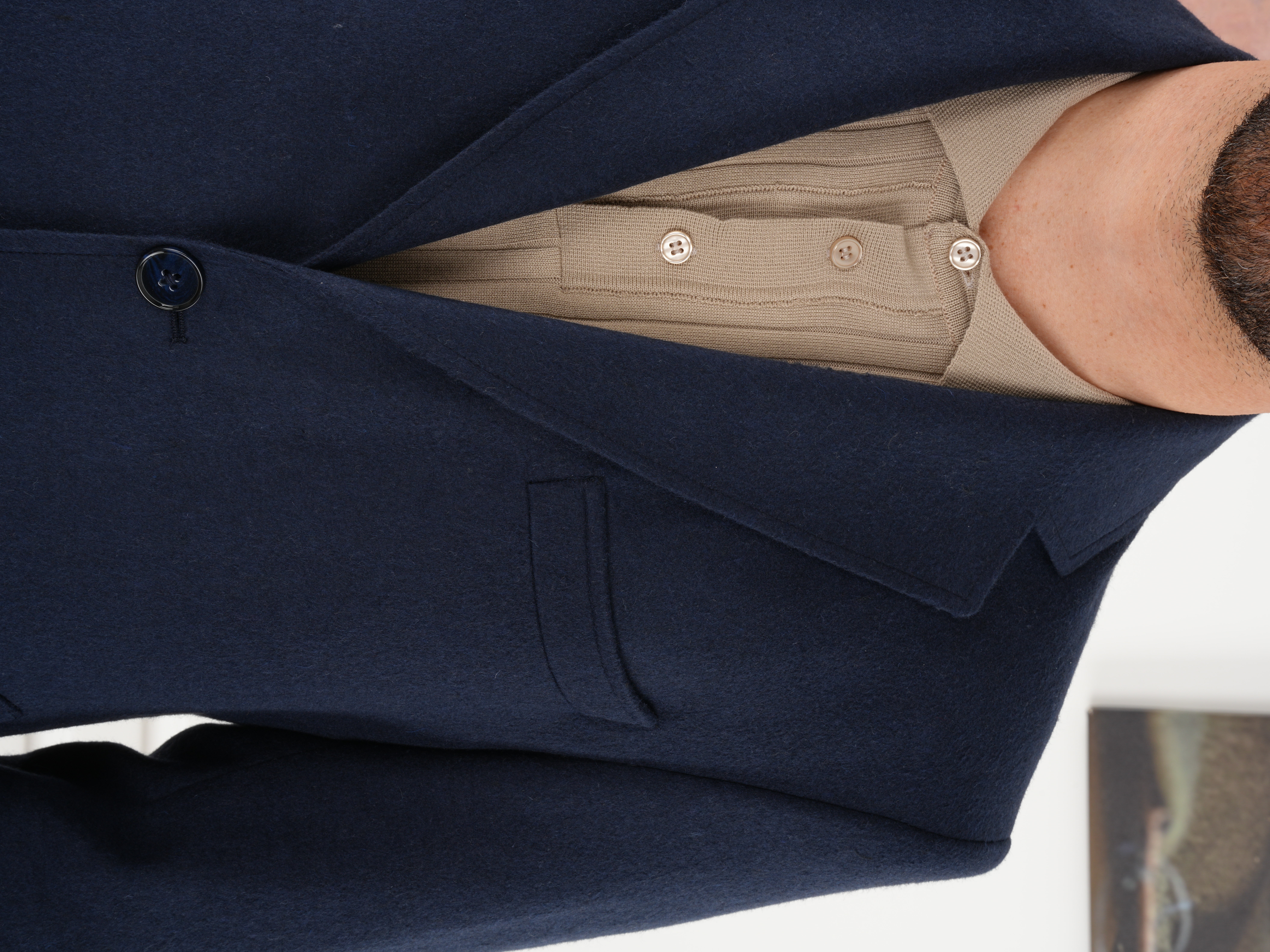 Erkek Premium İtalyan Stil Slim Fit Mono Yaka Kaşe Kaban - Lacivert