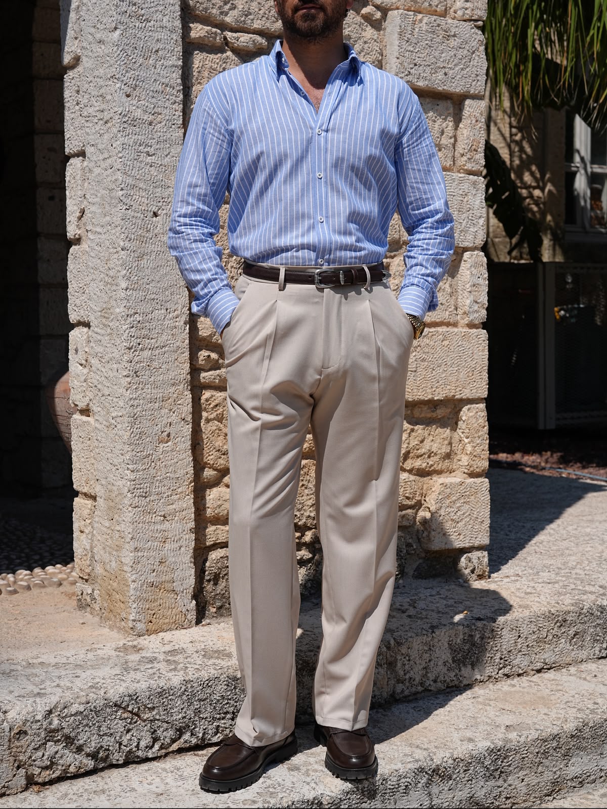 İtalyan Stil Baggy Modelli Erkek Pantolon - Bej