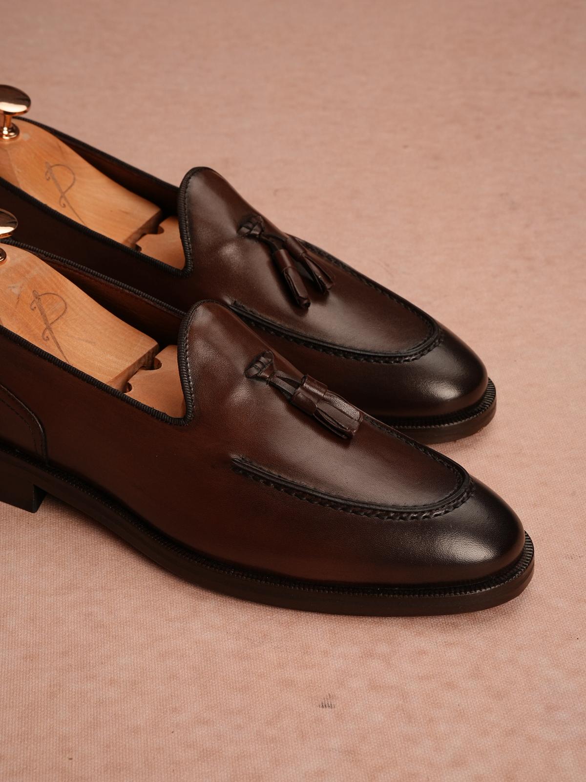 Erkek Premium Corcik Kösele Taban Hakiki Deri Ayakkabı - Acı Kahve