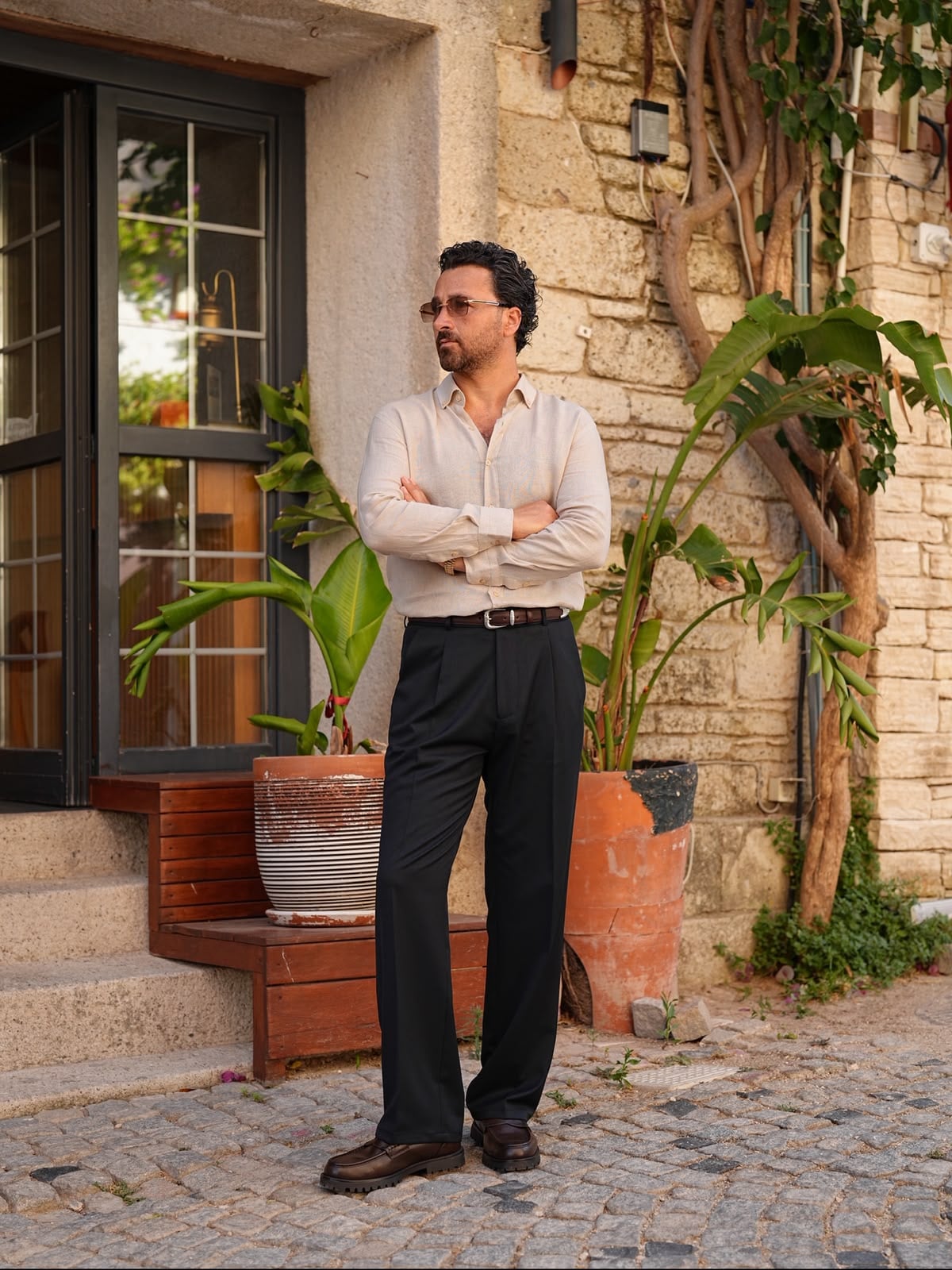 PAREZ Keten Gömlek Modern Fit Yaka Düğmeli - Krem