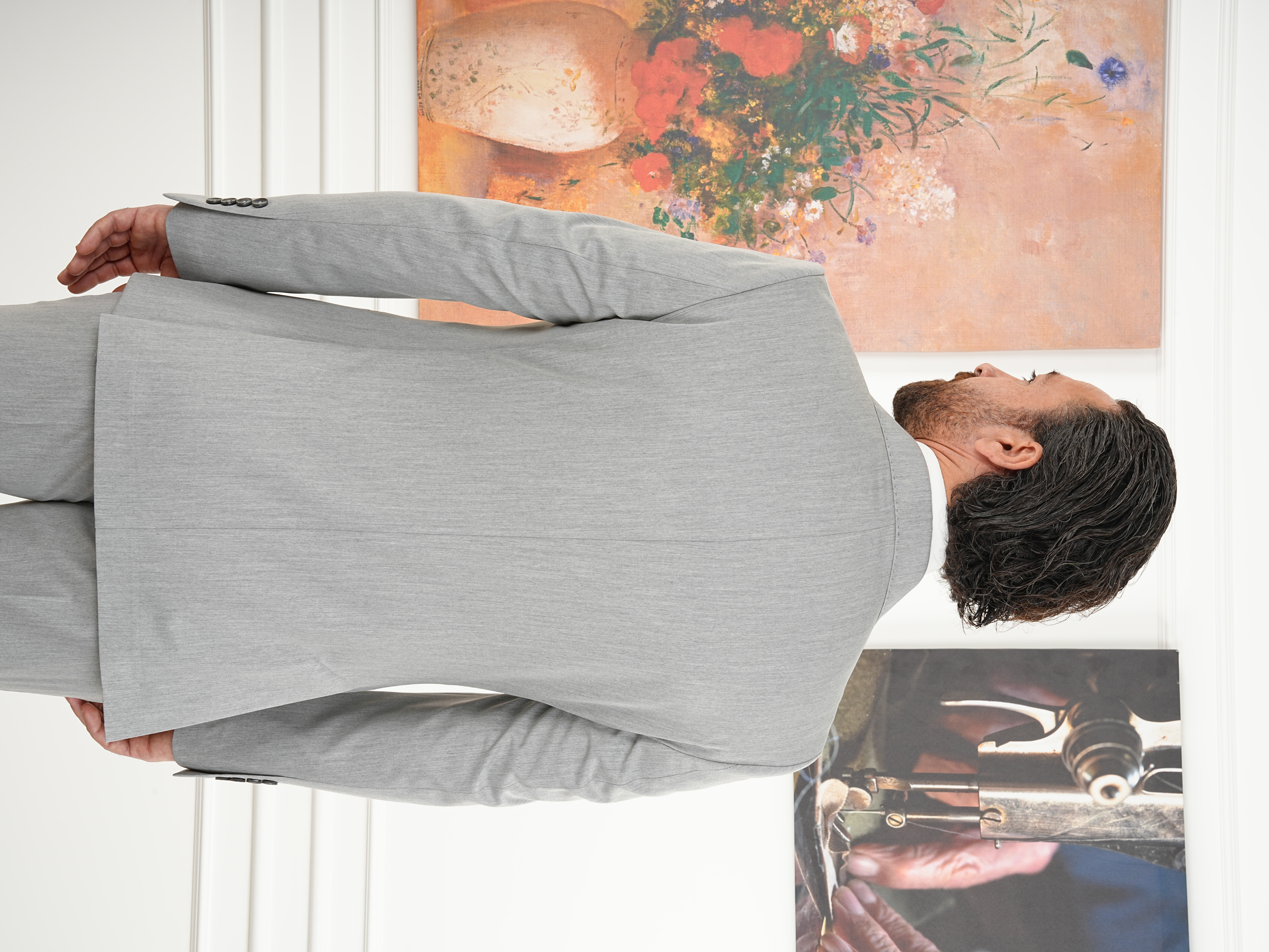 Erkek Slim Fit İtalyan Stil Kruvaze Takım Elbise Ceket Pantolon - Açık gri