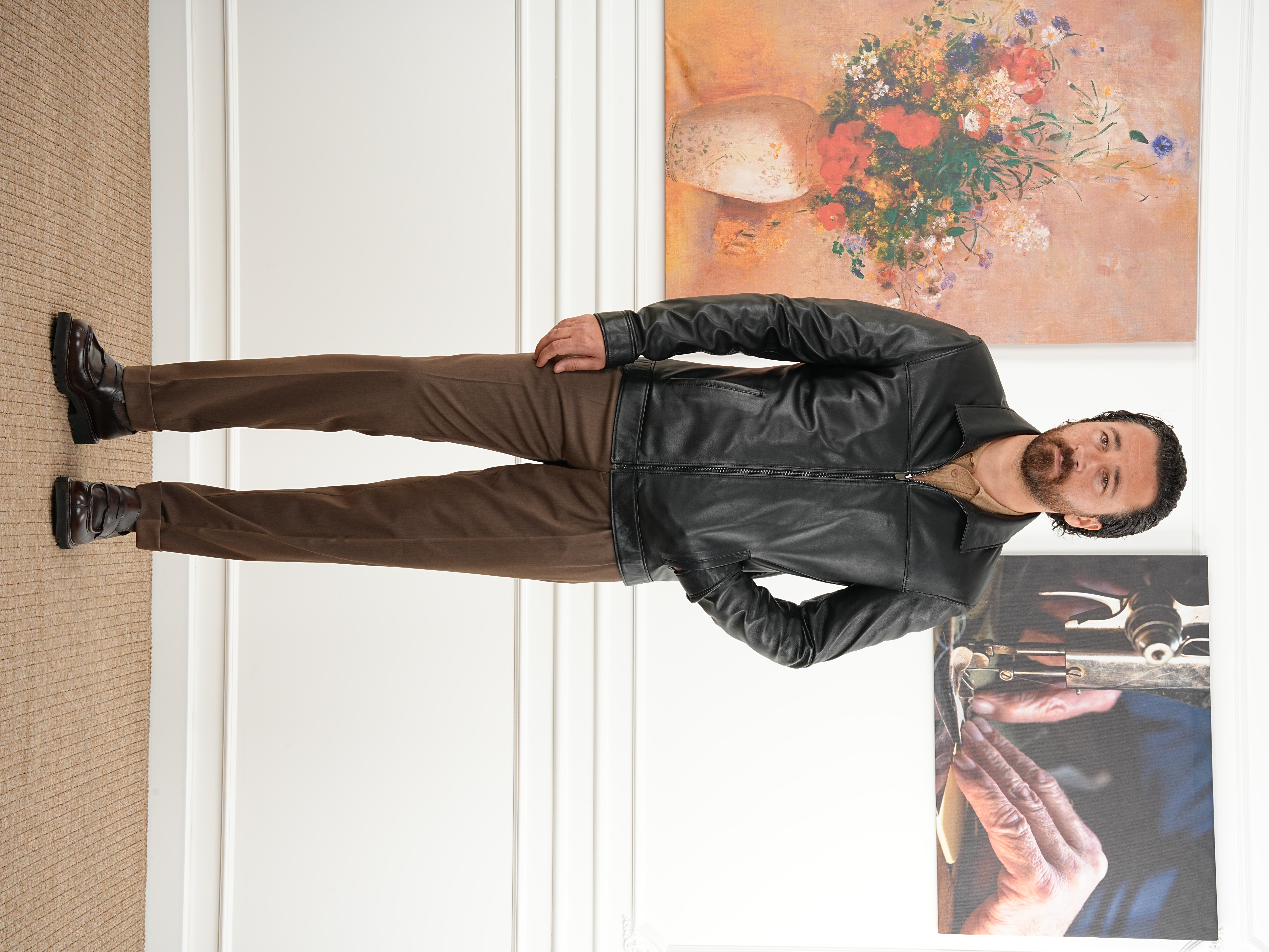 Erkek Slim Fit Fermuarlı Hakiki Naturel Deri Mont - Siyah